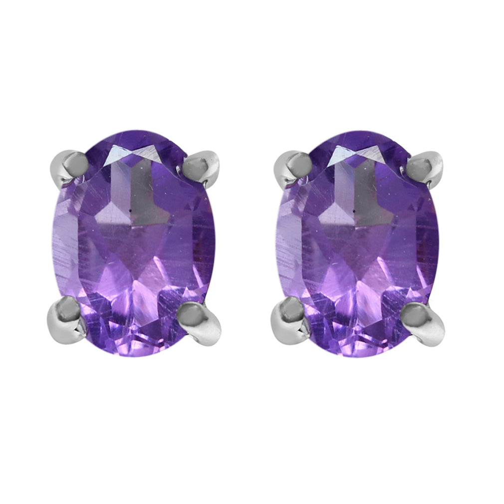 1.44ct. Natural Oval Shape African Amethyst 925 Sterling Silver Stud Earrings - Silvershake-store