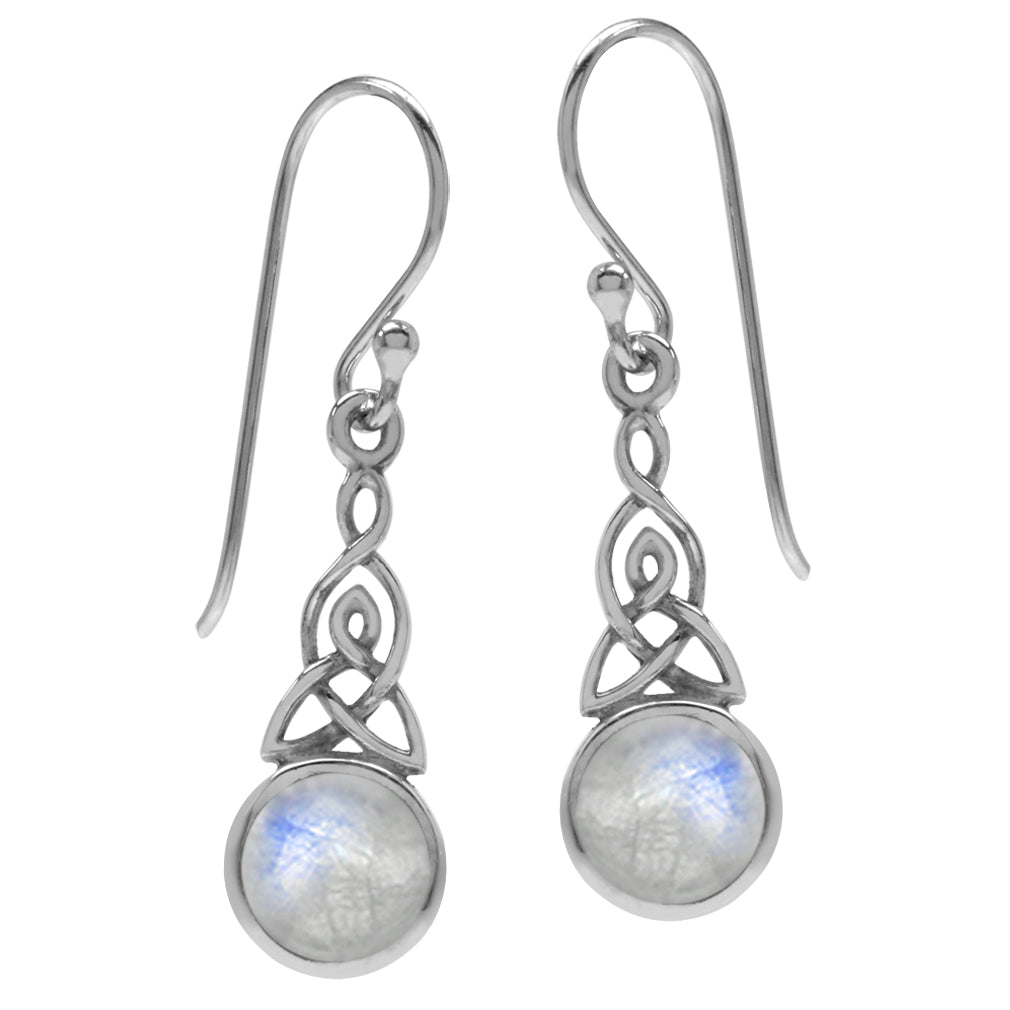 Natural Moonstone 925 Sterling Silver Triquetra Celtic Knot Dangle Hook Earrings - Silvershake-store