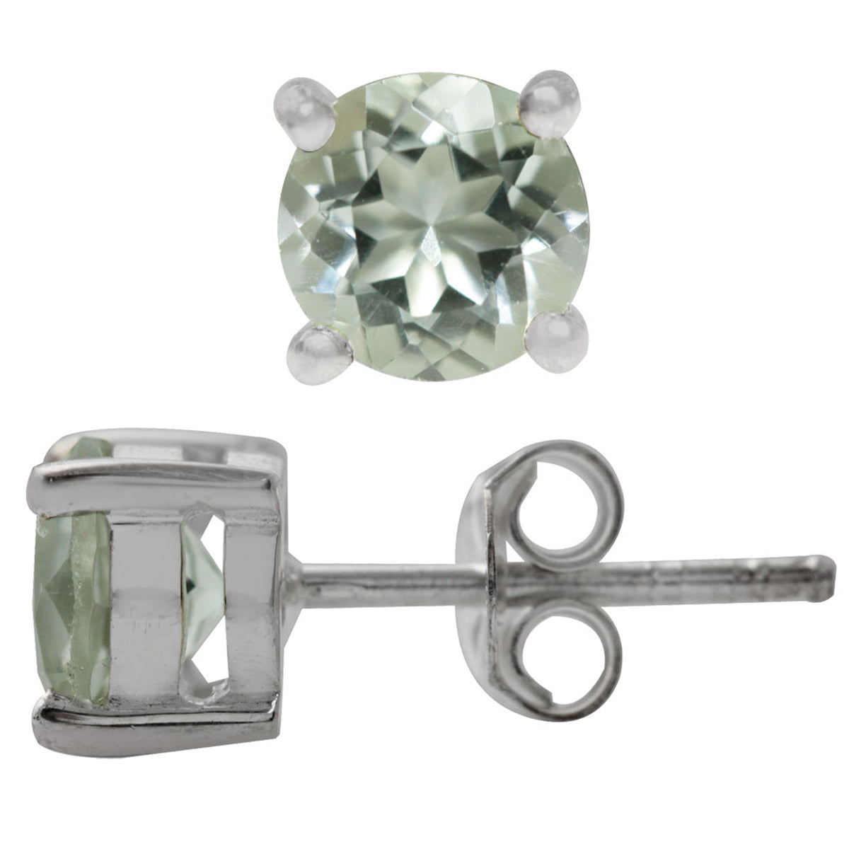 1.6ct. 6MM Natural Round Shape Green Amethyst 925 Sterling Silver Stud Earrings