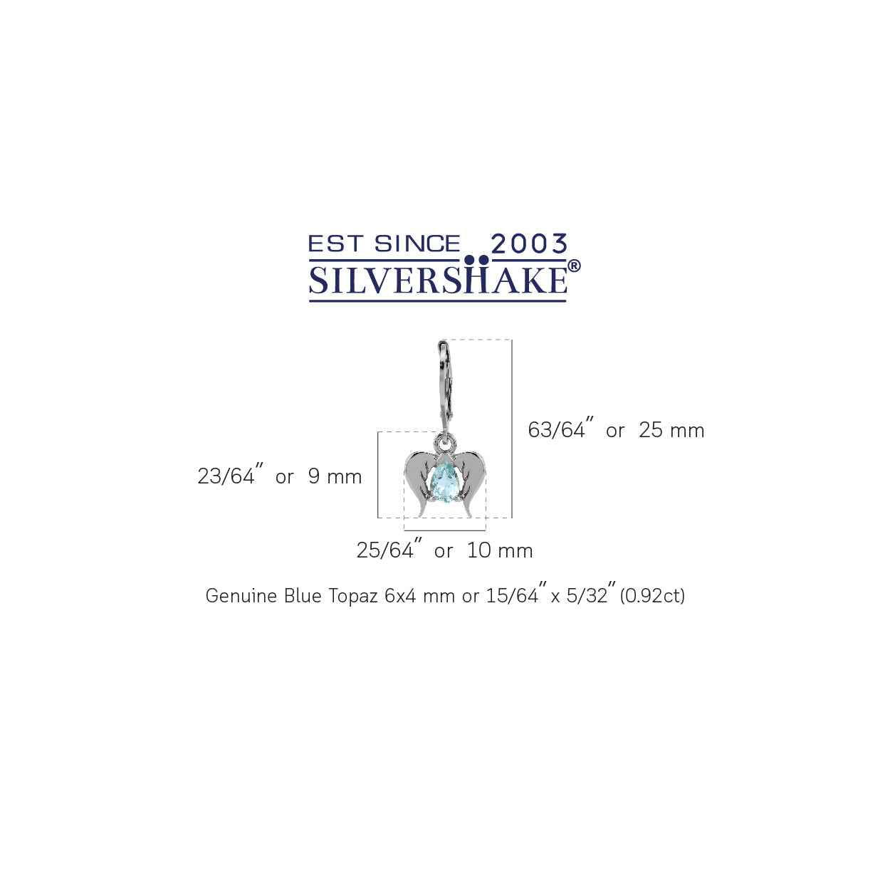 Genuine Blue Topaz 925 Sterling Silver Angel Wings Dangle Leverback Earrings