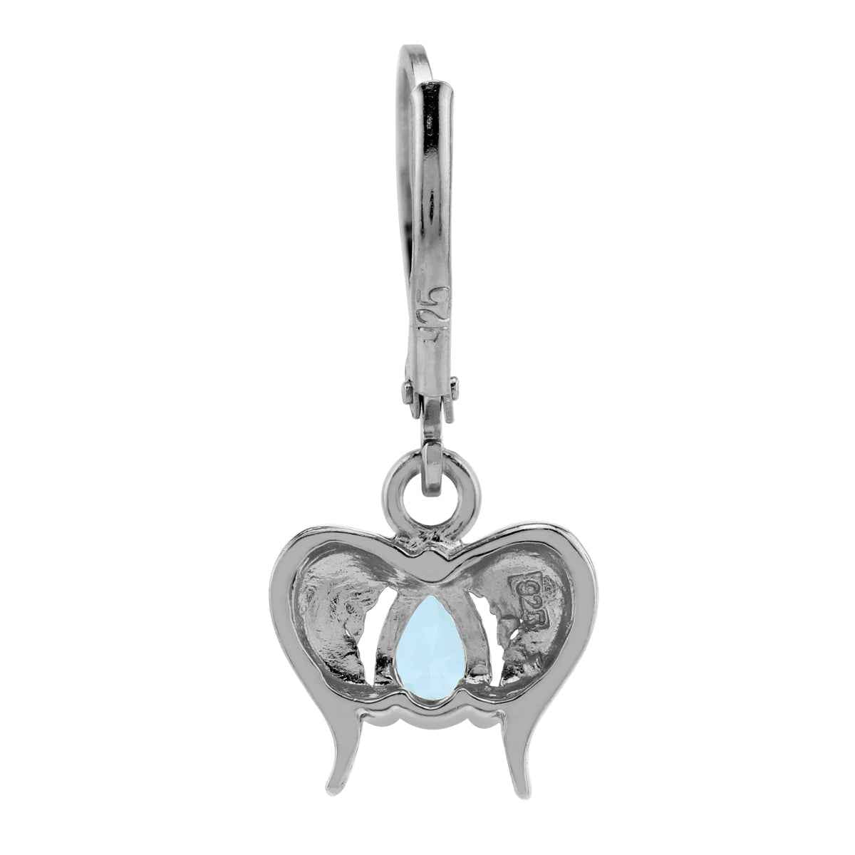 Genuine Blue Topaz 925 Sterling Silver Angel Wings Dangle Leverback Earrings