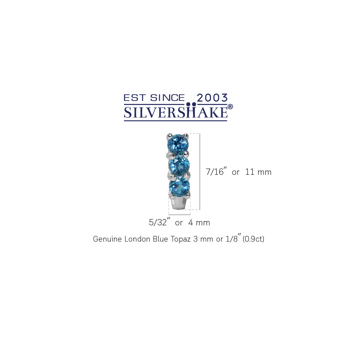 3 Stone Genuine London Blue Topaz White Gold Plated 925 Sterling Silver English Huggie Hoop Earrings - Silvershake-store
