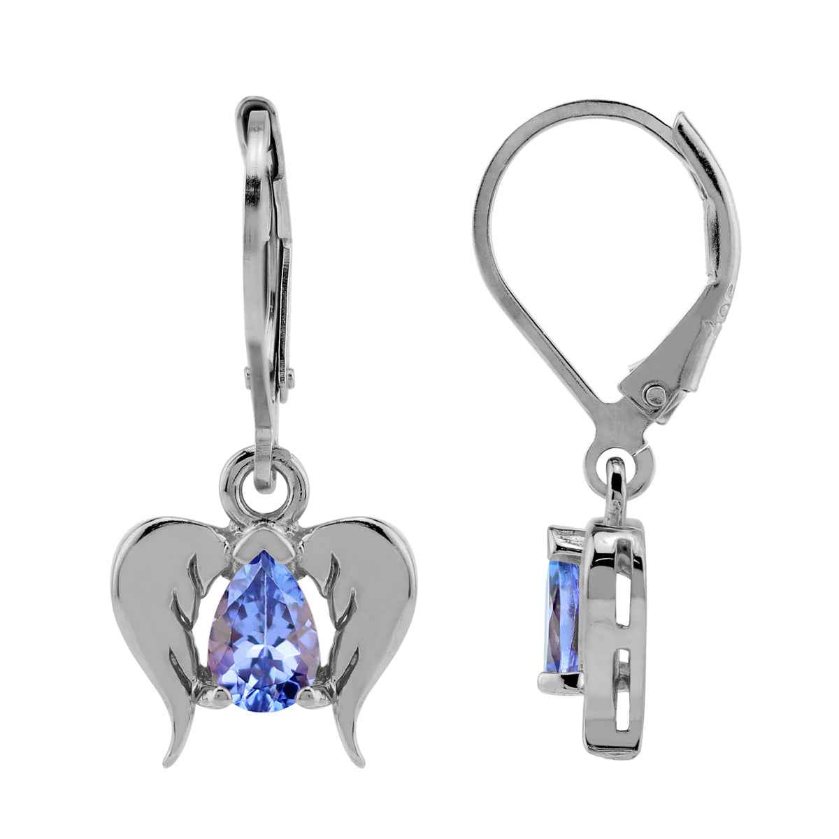 Genuine Tanzanite 925 Sterling Silver Angel Wings Dangle Leverback Earrings