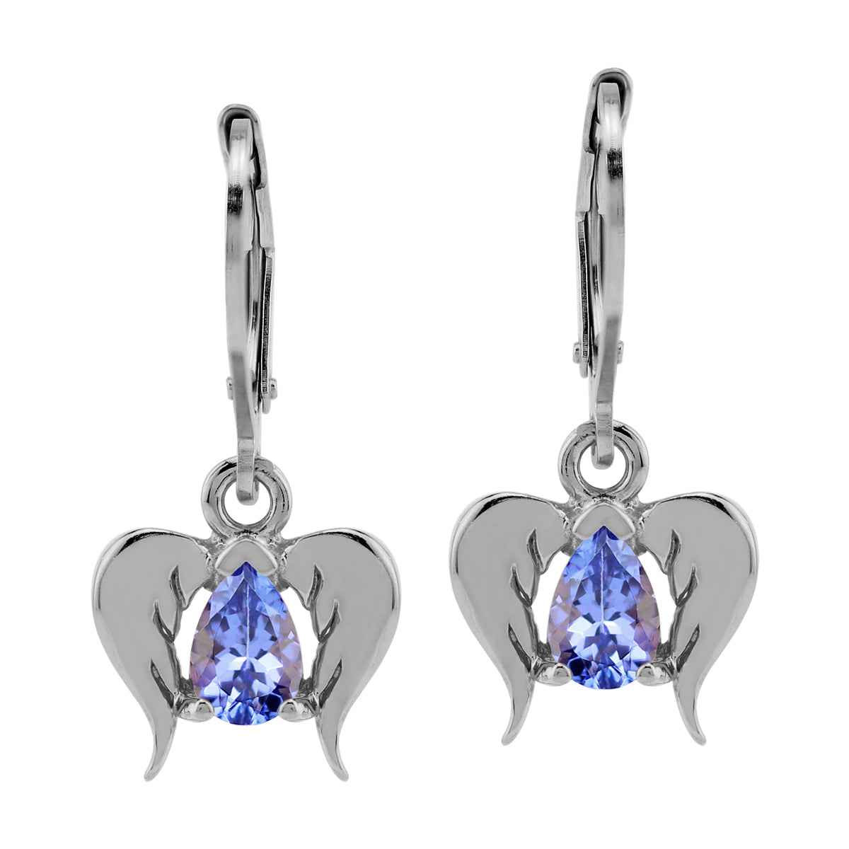 Genuine Tanzanite 925 Sterling Silver Angel Wings Dangle Leverback Earrings