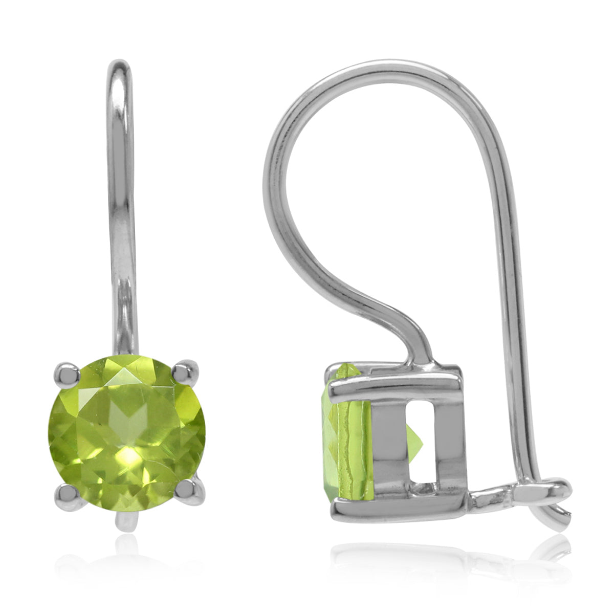 1.8ct. 6MM Natural Round Shape Peridot 925 Sterling Silver Closure Hook Earrings