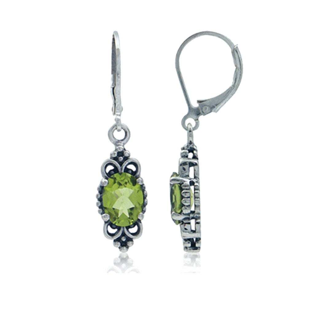 2.68ct. Natural Peridot 925 Sterling Silver Balinese Leverback Earrings - Silvershake-store