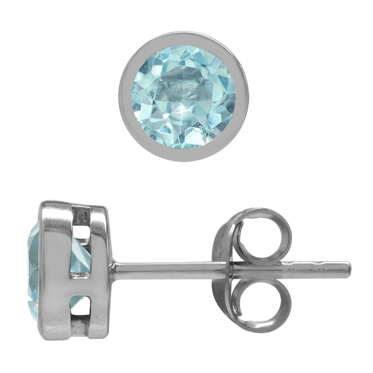 1.44ct. 5mm Genuine Round Shape Blue Topaz 925 Sterling Silver Bezel Set Stud Earrings - Silvershake-store