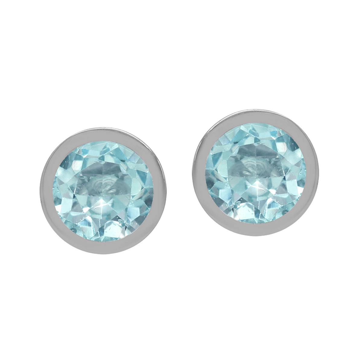 1.44ct. 5mm Genuine Round Shape Blue Topaz 925 Sterling Silver Bezel Set Stud Earrings - Silvershake-store