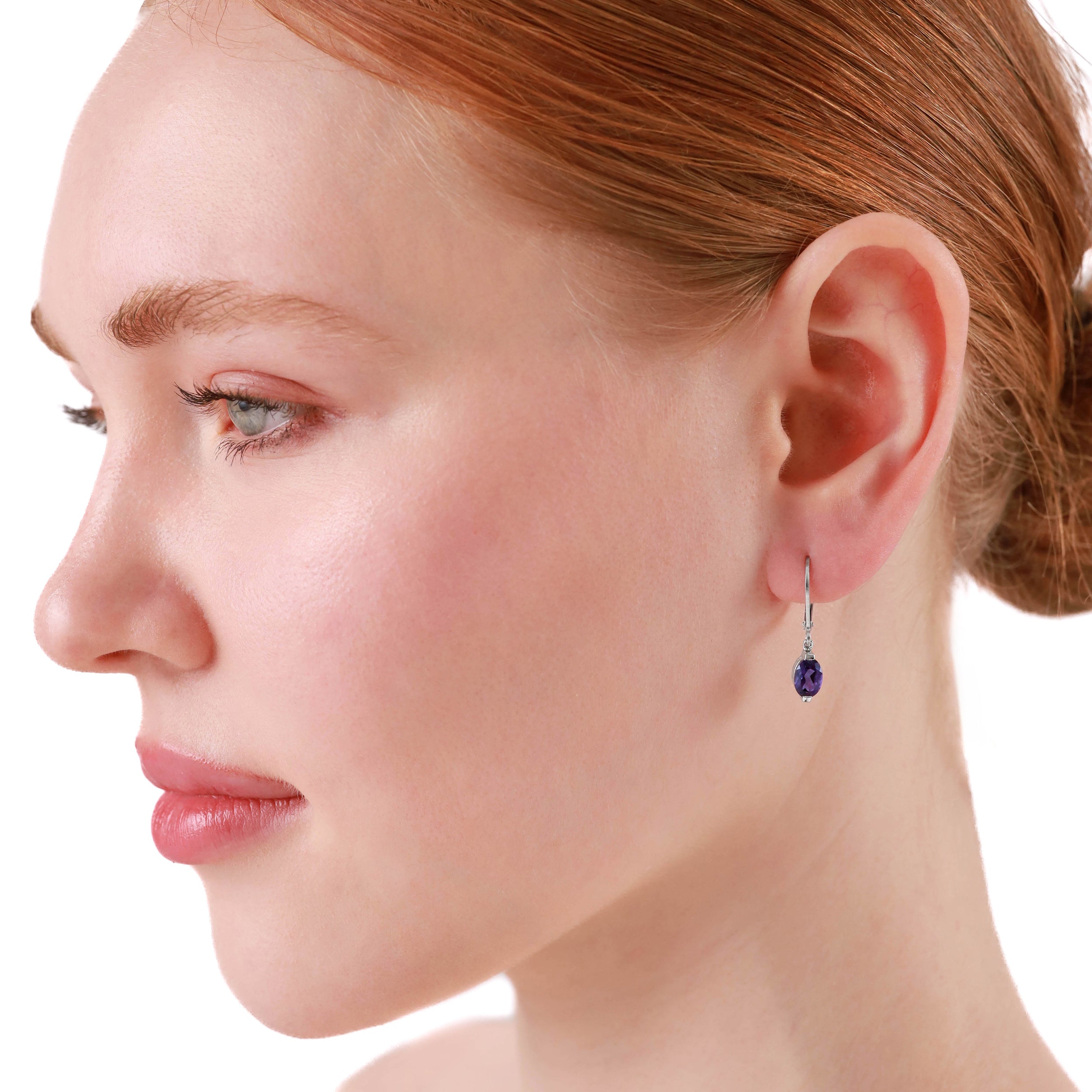 1.44ct. 7x5mm Petite Natural African Amethyst 925 Sterling Silver Leverback Dangle Earrings - Silvershake-store