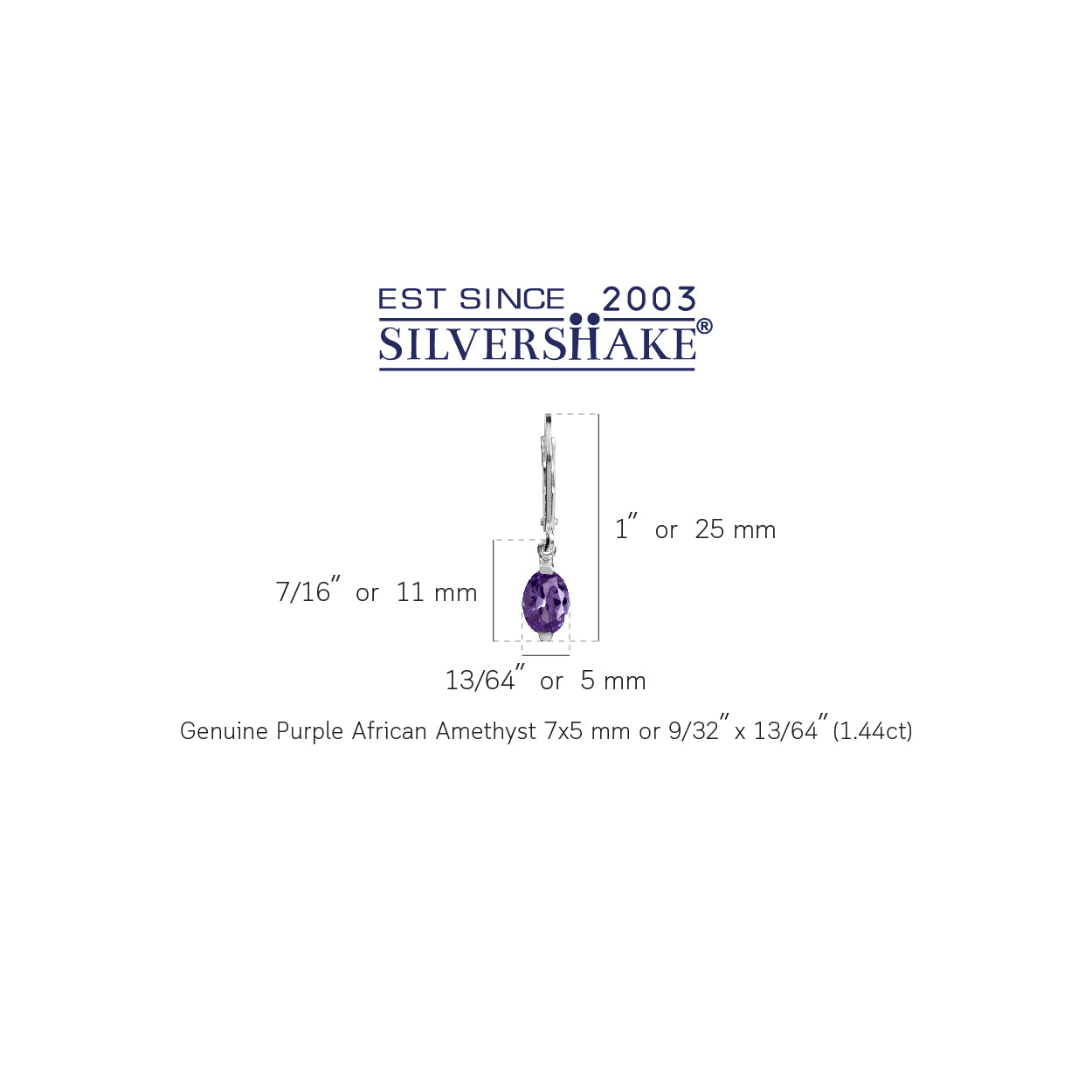 1.44ct. 7x5mm Petite Natural African Amethyst 925 Sterling Silver Leverback Dangle Earrings - Silvershake-store