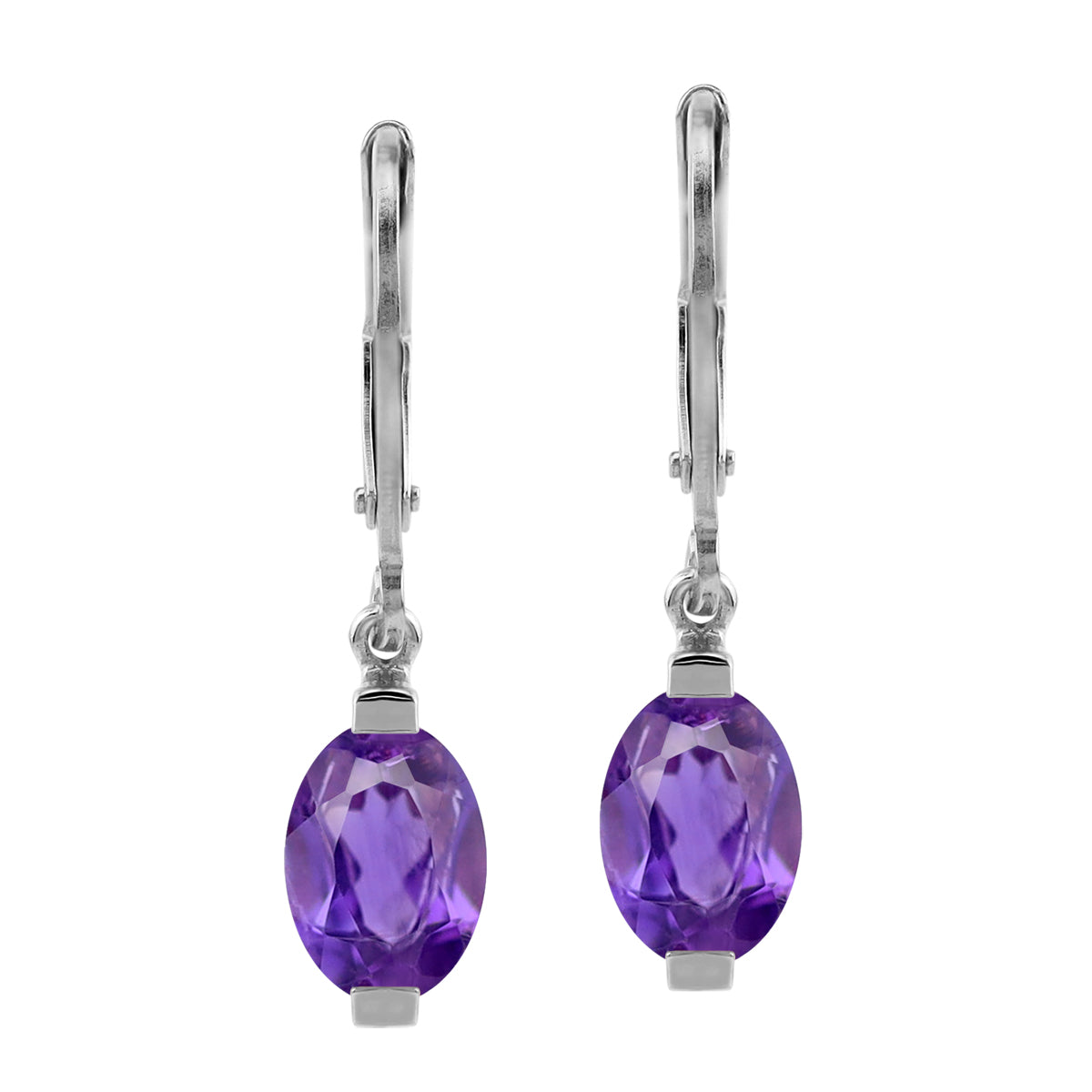 1.44ct. 7x5mm Petite Natural African Amethyst 925 Sterling Silver Leverback Dangle Earrings - Silvershake-store