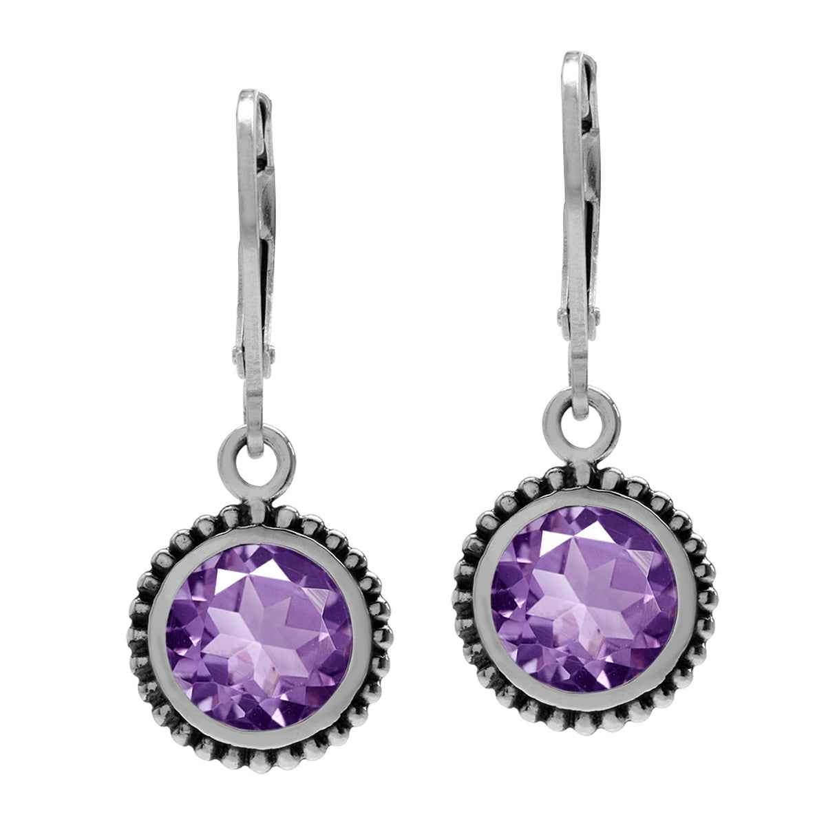 3.24ct. Natural Amethyst 925 Sterling Silver Balinese Style Leverback Dangle Earrings