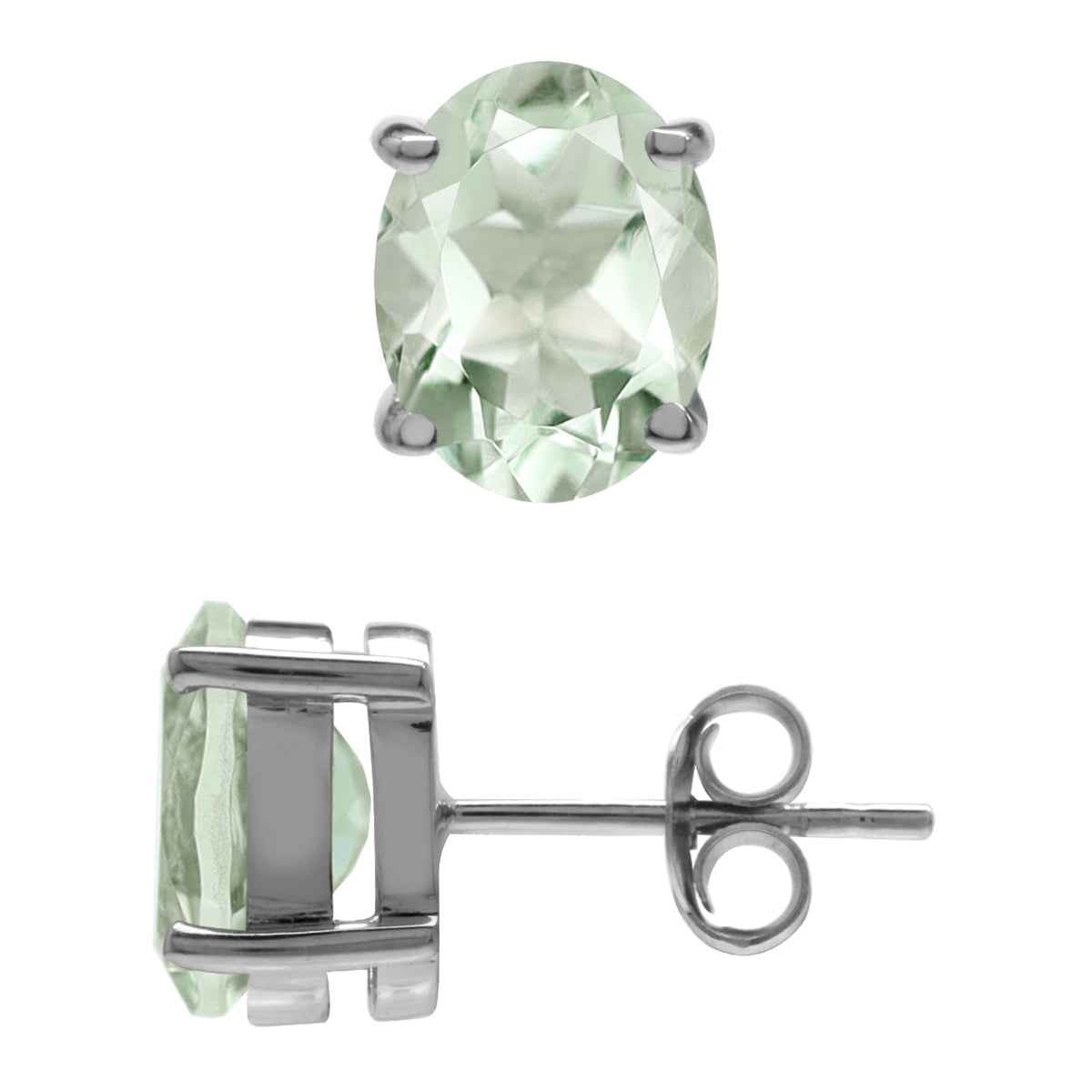 3.6ct. 9x7MM Natural Oval Shape Green Amethyst 925 Sterling Silver Stud Earrings