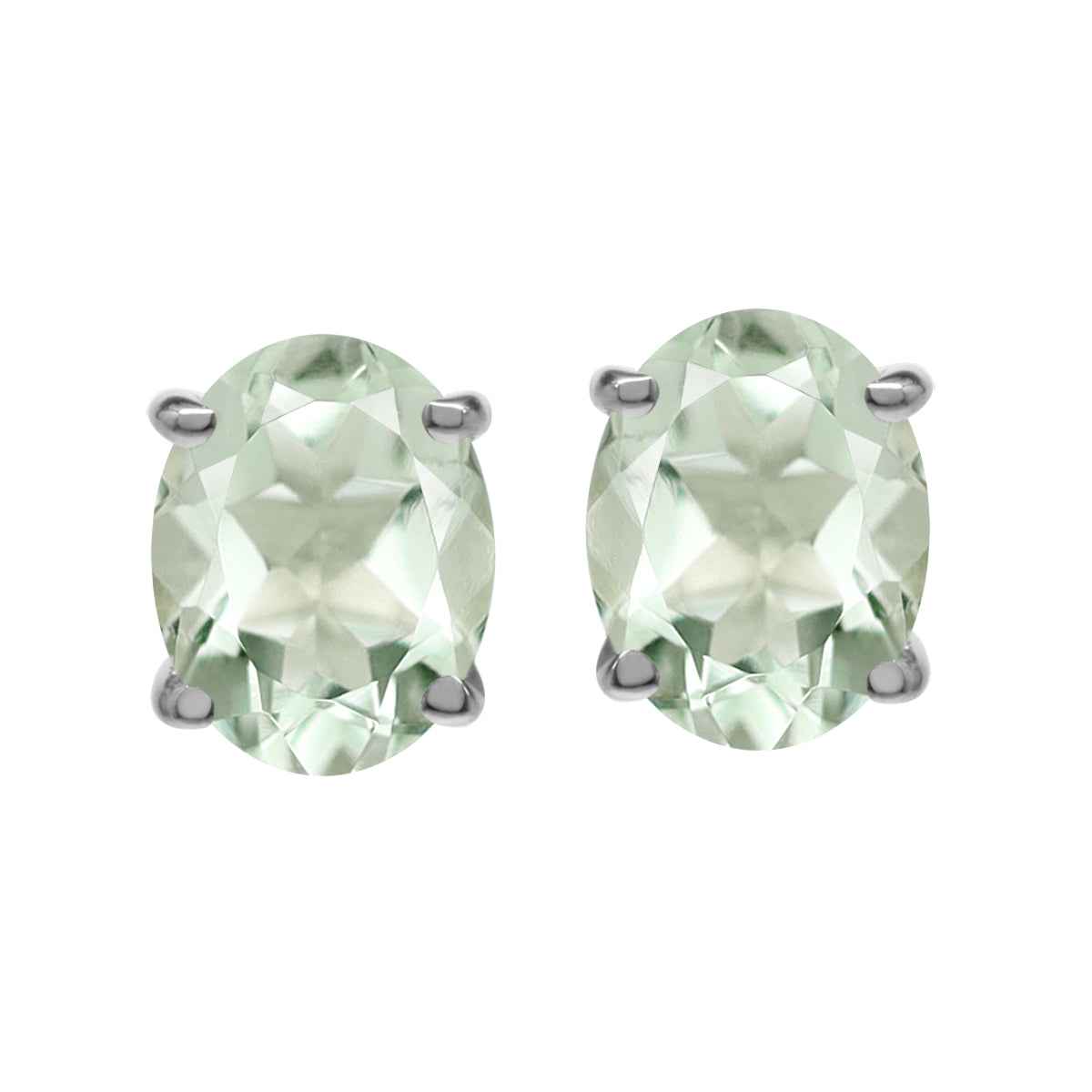 3.6ct. 9x7MM Natural Oval Shape Green Amethyst 925 Sterling Silver Stud Earrings