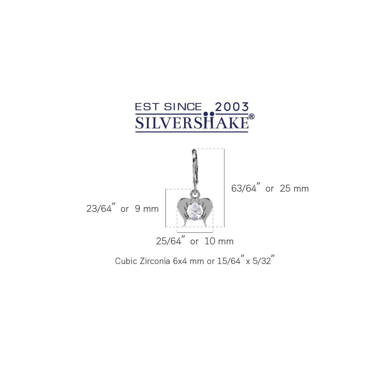 White Cubic Zirconia 925 Sterling Silver Angel Wings Dangle Leverback Earrings