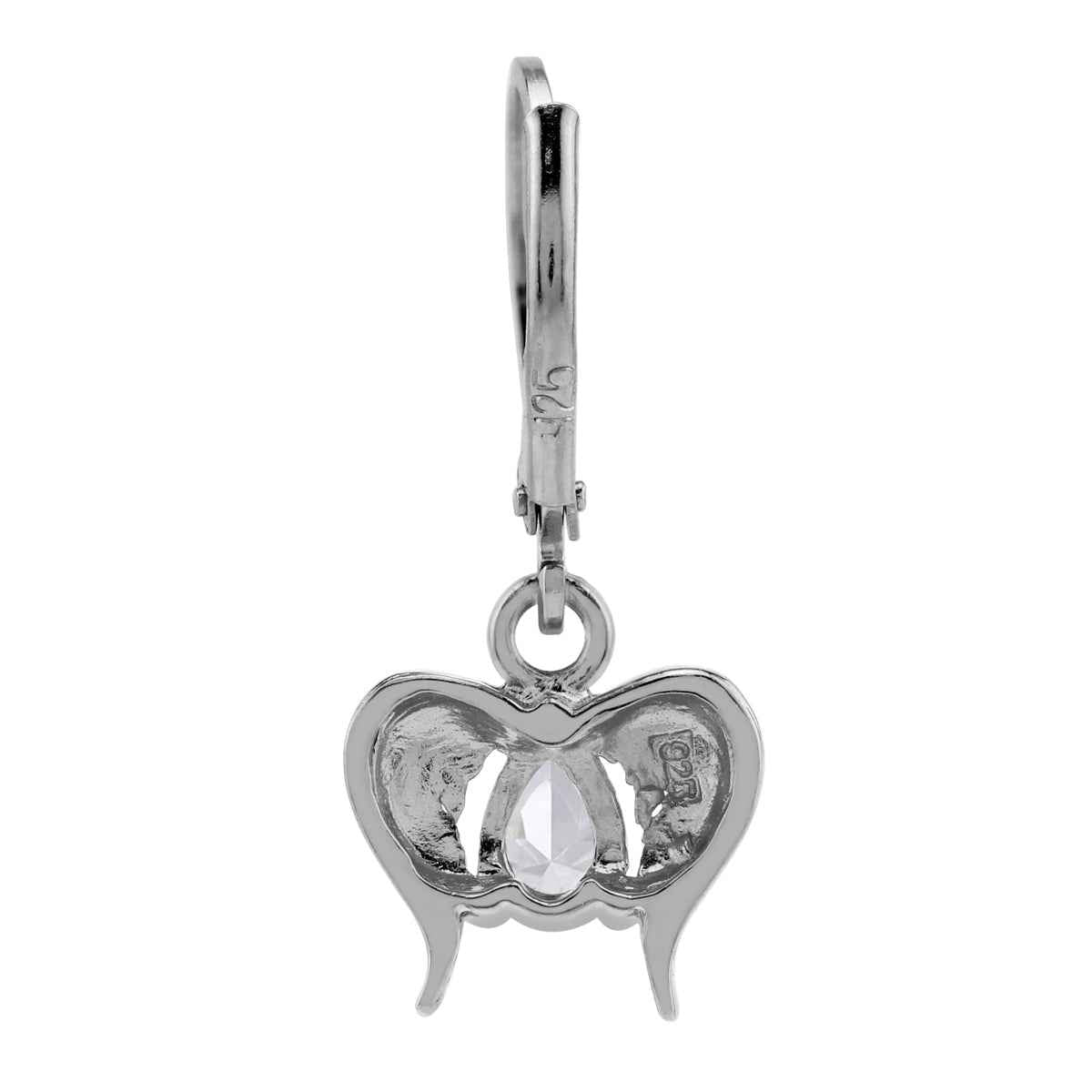 White Cubic Zirconia 925 Sterling Silver Angel Wings Dangle Leverback Earrings