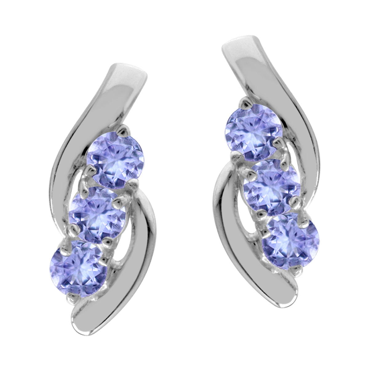 3 Stone Genuine Tanzanite White Gold Plated 925 Sterling Silver Stud Earrings - Silvershake-store