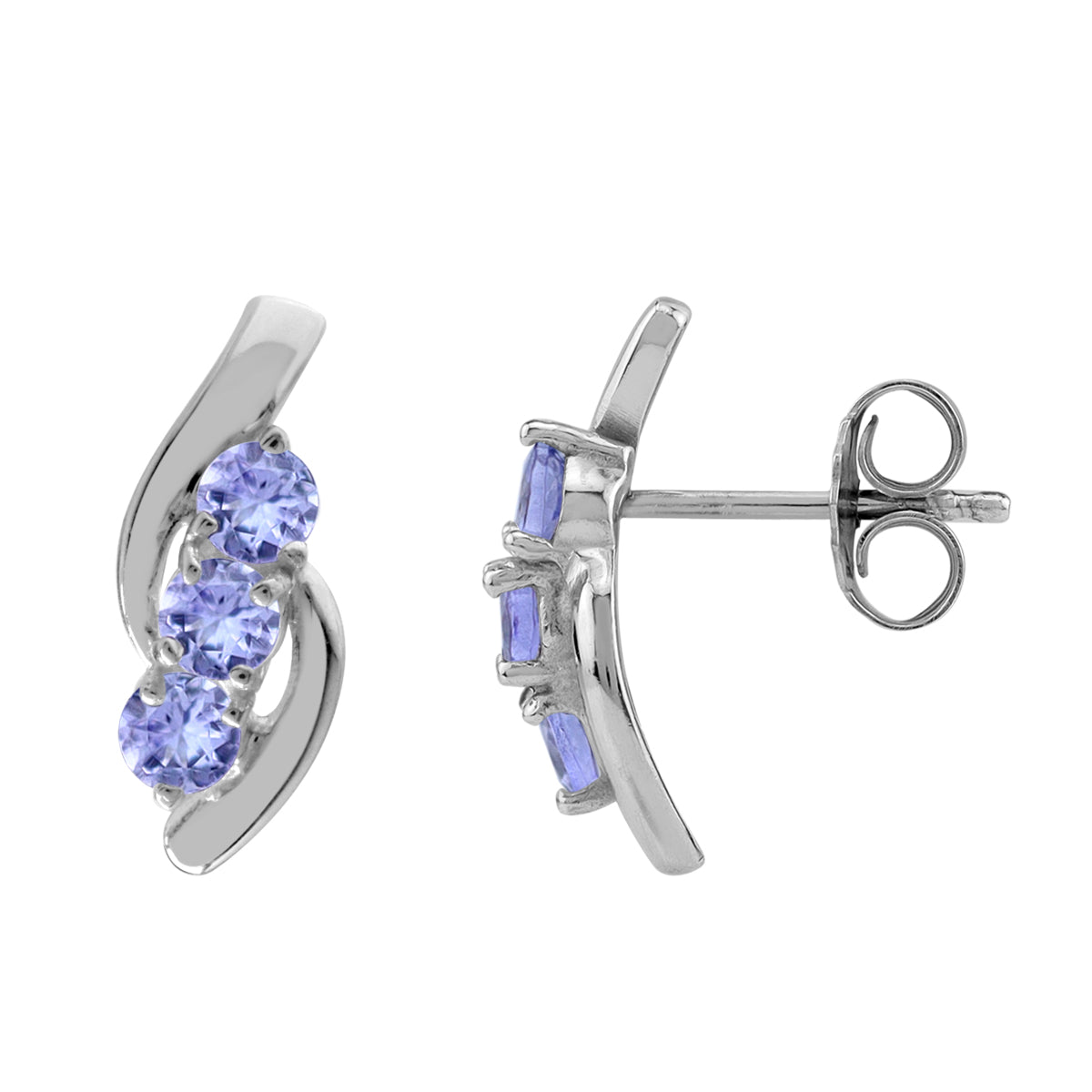 3 Stone Genuine Tanzanite White Gold Plated 925 Sterling Silver Stud Earrings - Silvershake-store