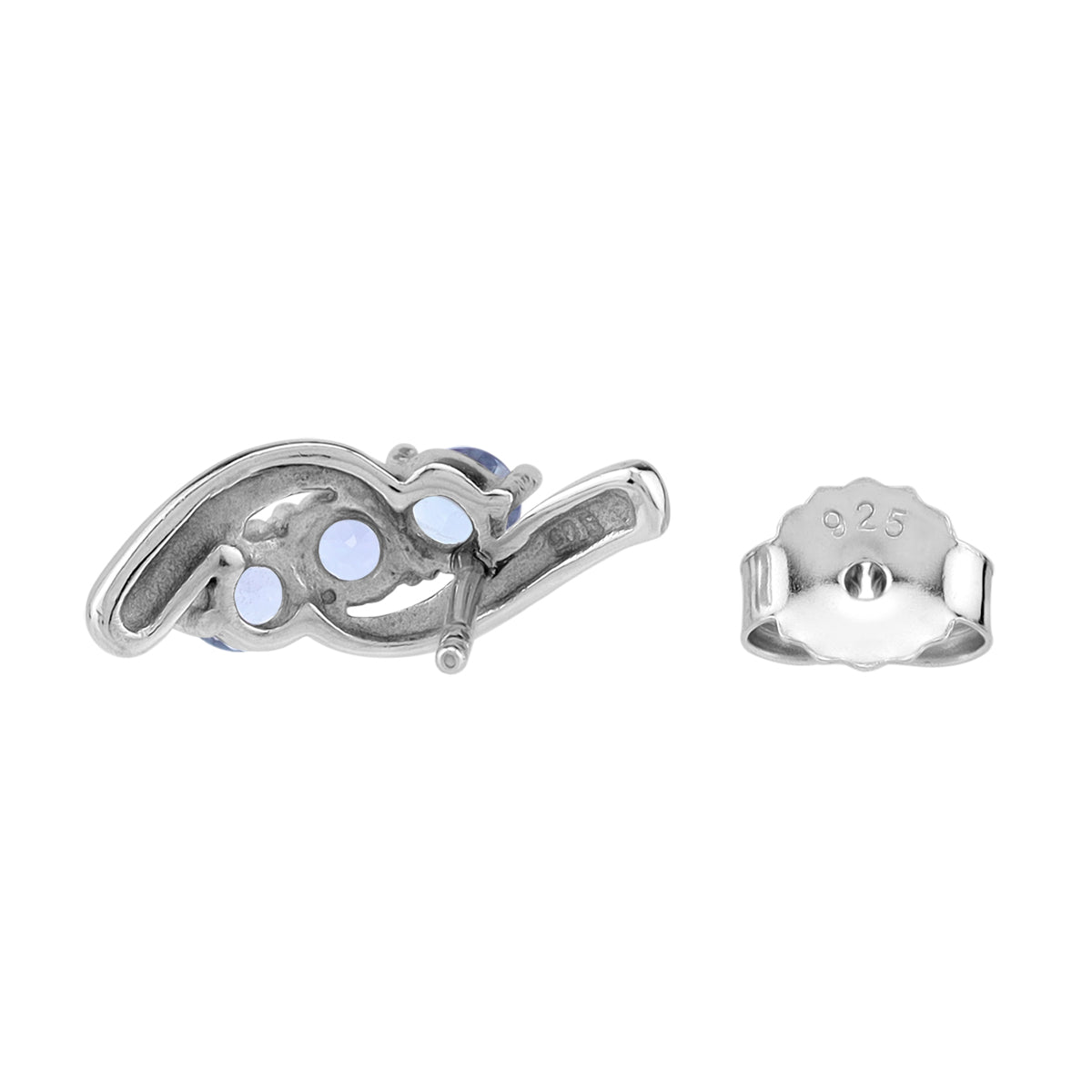 3 Stone Genuine Tanzanite White Gold Plated 925 Sterling Silver Stud Earrings - Silvershake-store