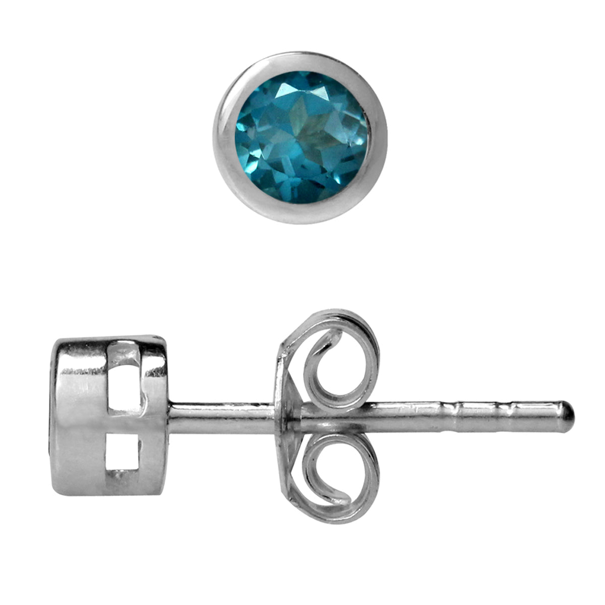 3mm Extra Petite Genuine London Blue Topaz 925 Sterling Silver Bezel Set Stud Earrings - Silvershake-store