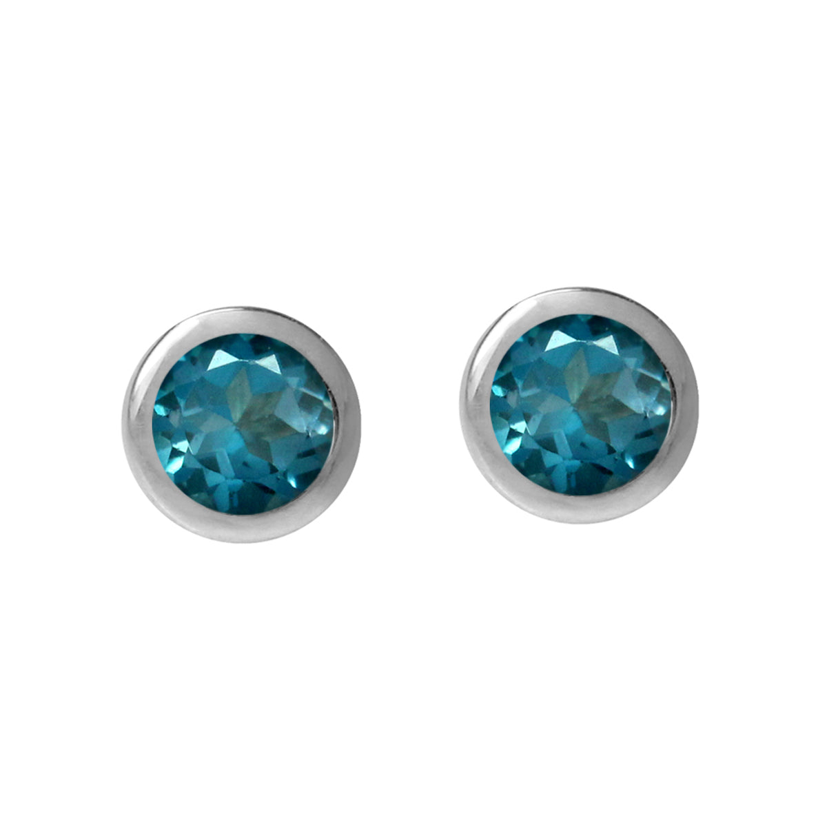 3mm Extra Petite Genuine London Blue Topaz 925 Sterling Silver Bezel Set Stud Earrings - Silvershake-store