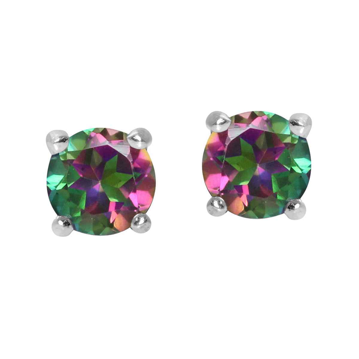1.26ct. 5MM Petite Round Shape Mystic Fire Topaz 925 Sterling Silver Stud Earrings