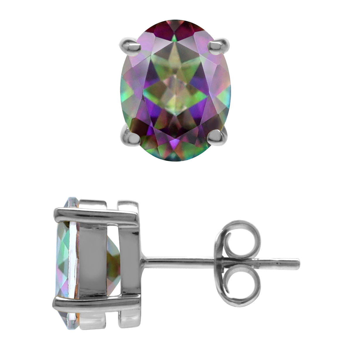 4.38ct. 9x7MM Oval Shape Mystic Fire Topaz White Gold Plated 925 Sterling Silver Stud Earrings