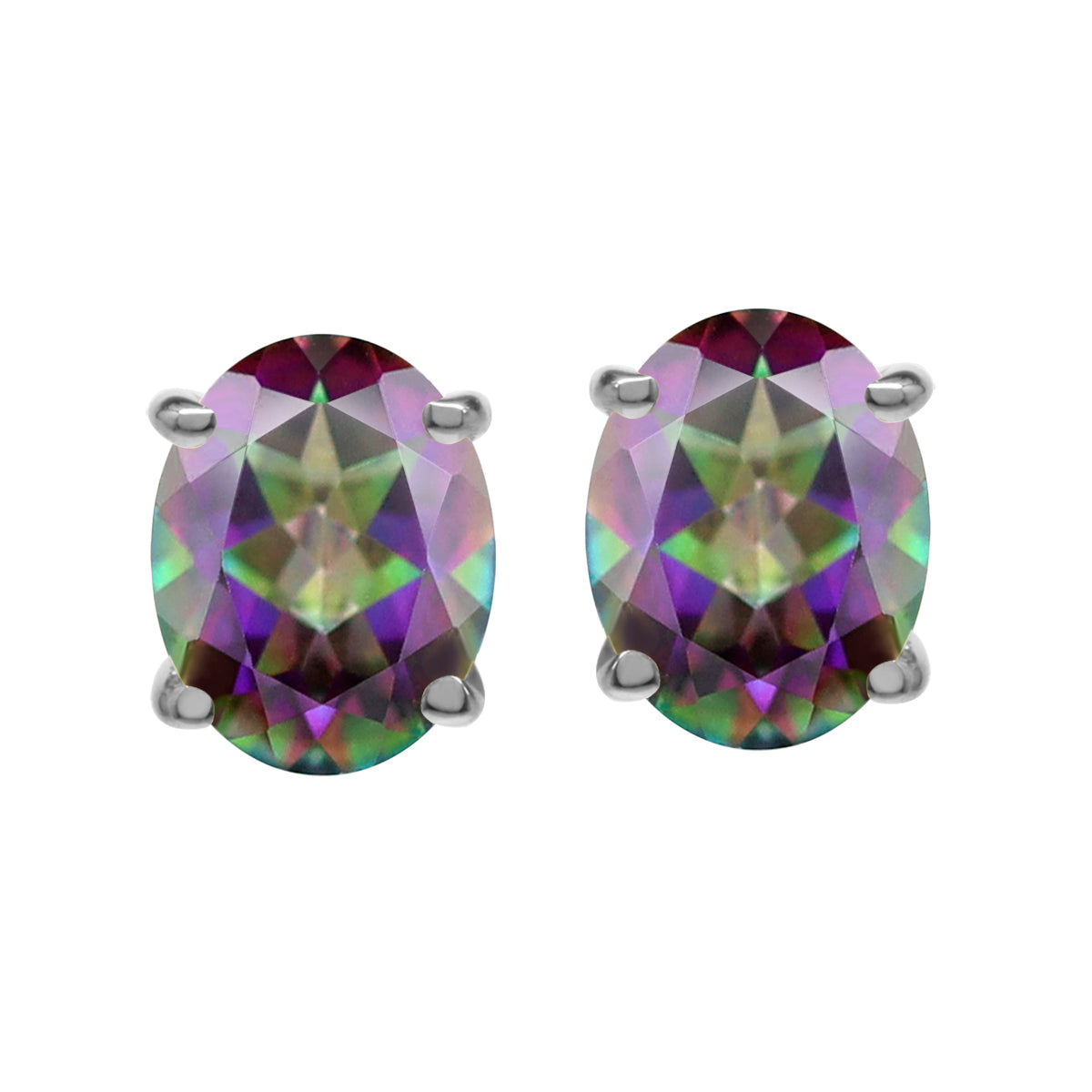 4.38ct. 9x7MM Oval Shape Mystic Fire Topaz White Gold Plated 925 Sterling Silver Stud Earrings