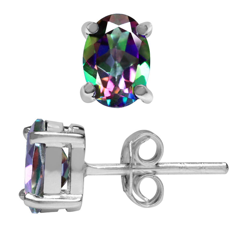 1.82ct. Oval Shape Mystic Fire Topaz 925 Sterling Silver Stud Earrings - Silvershake-store