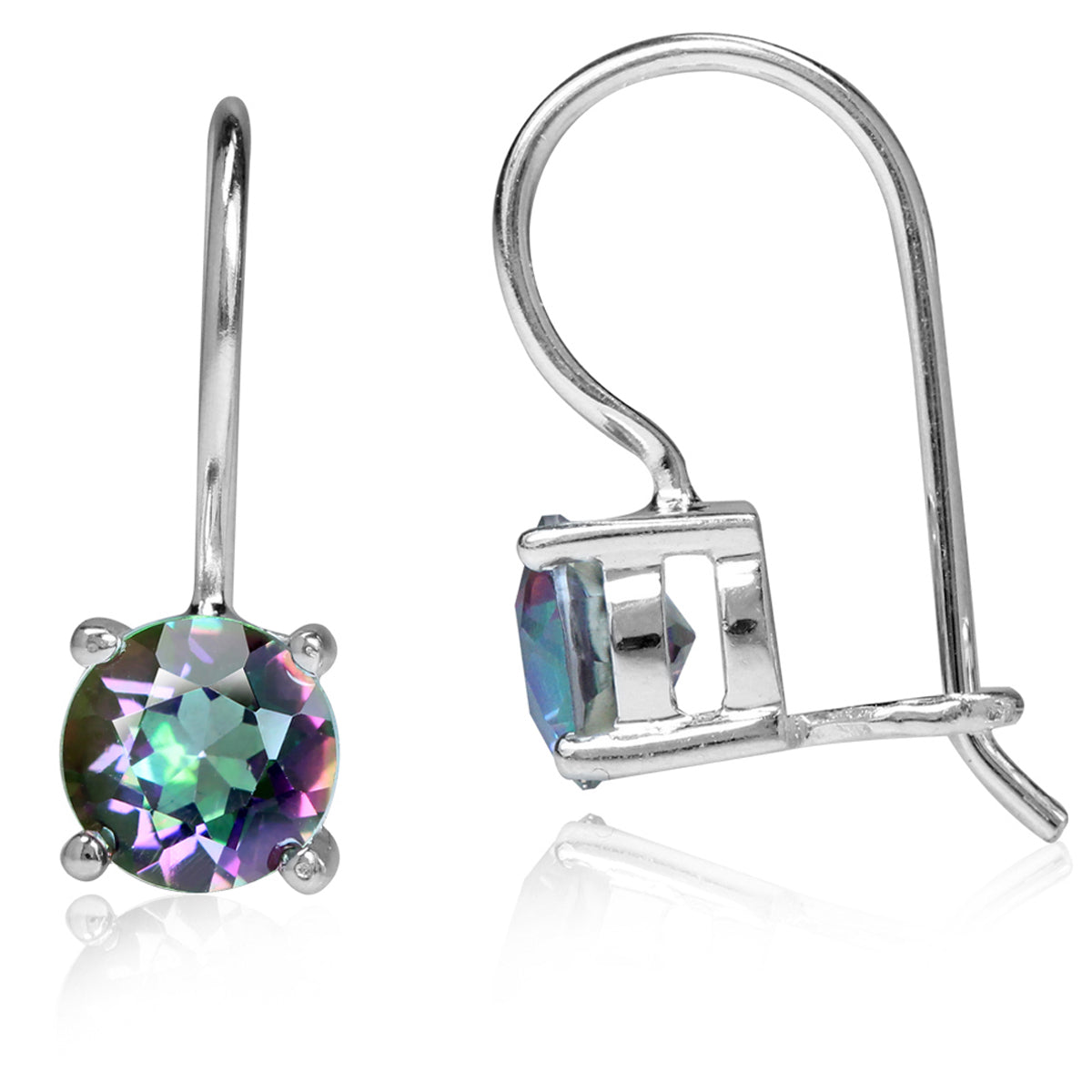 2.06ct. 6MM Round Shape Mystic Fire Topaz 925 Sterling Silver Closure Hook Earrings