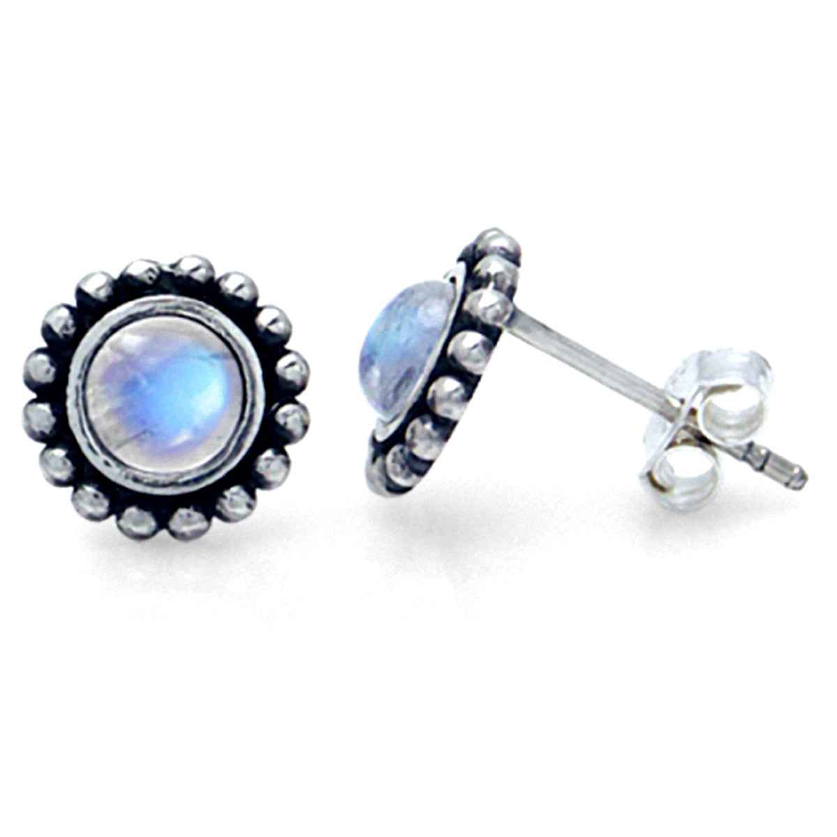 5MM Natural Moonstone 925 Sterling Silver Bali/Balinese Style Stud Earrings