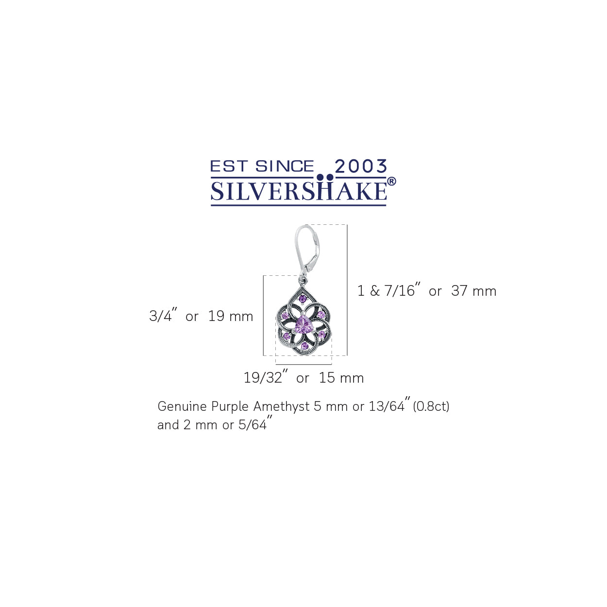 Natural Amethyst 925 Sterling Silver Filigree Dangle Drop Leverback Earrings - Silvershake-store
