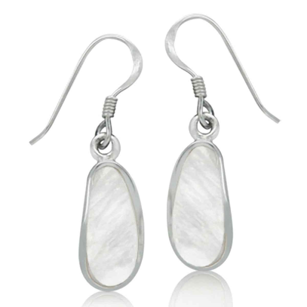 White Mother of Pearl Inlay 925 Sterling Silver Drop Dangle Hook Earrings