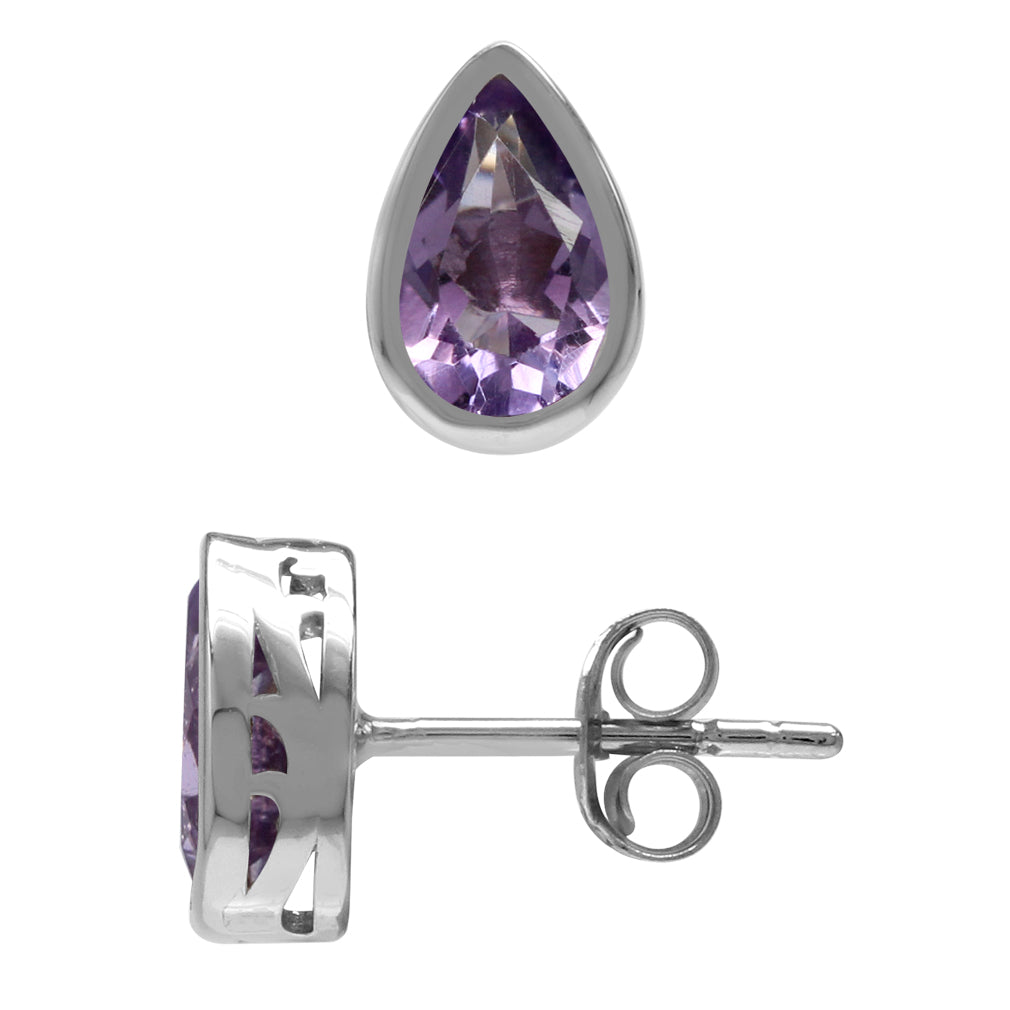 1.72ct. 8x5mm Natural Pear Shape Amethyst White Gold Plated 925 Sterling Silver Stud Earrings - Silvershake-store
