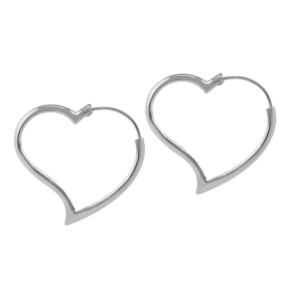 White Gold Plated 925 Sterling Silver Heart Shape Hoop Earrings