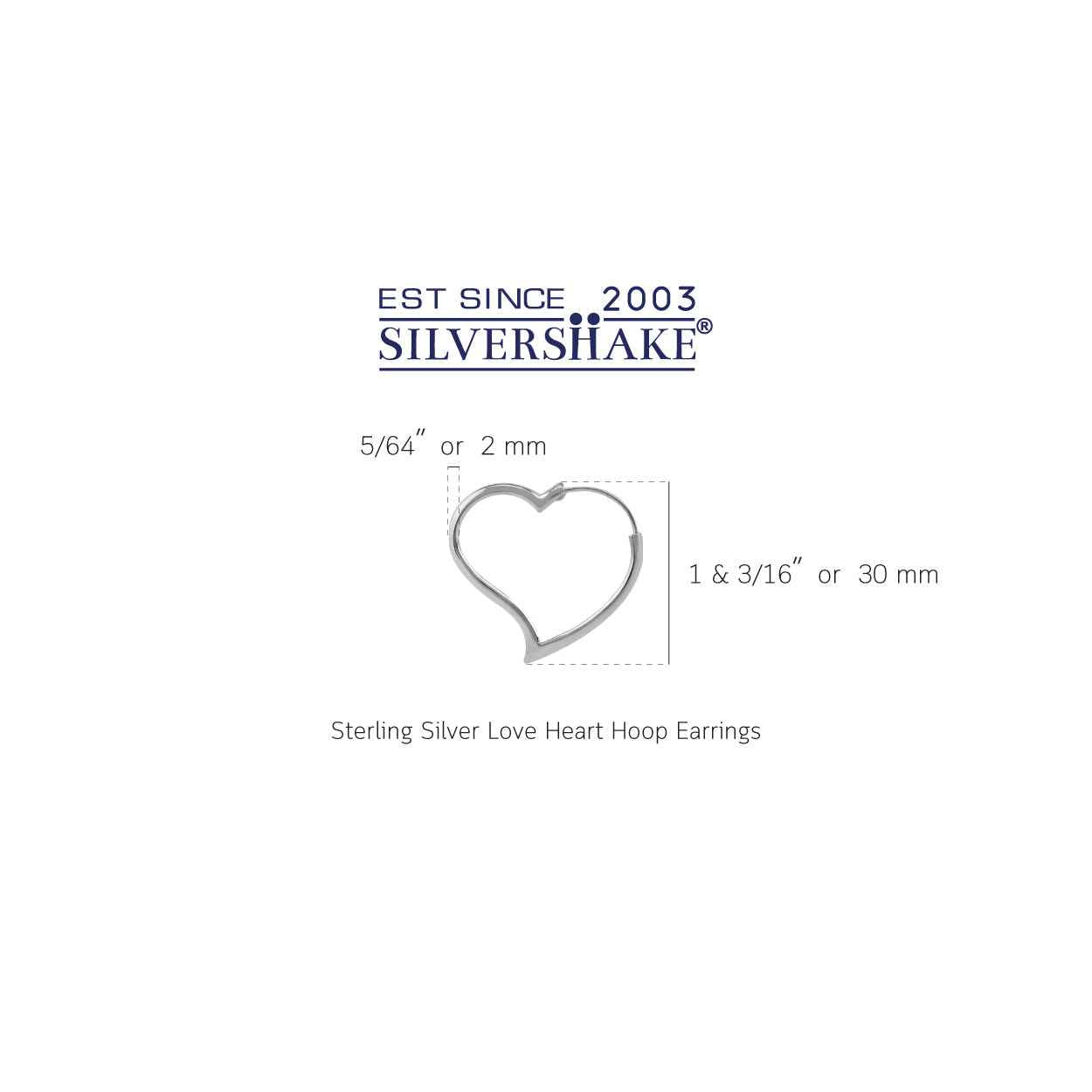 White Gold Plated 925 Sterling Silver Heart Shape Hoop Earrings