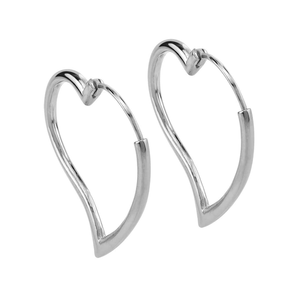 White Gold Plated 925 Sterling Silver Heart Shape Hoop Earrings