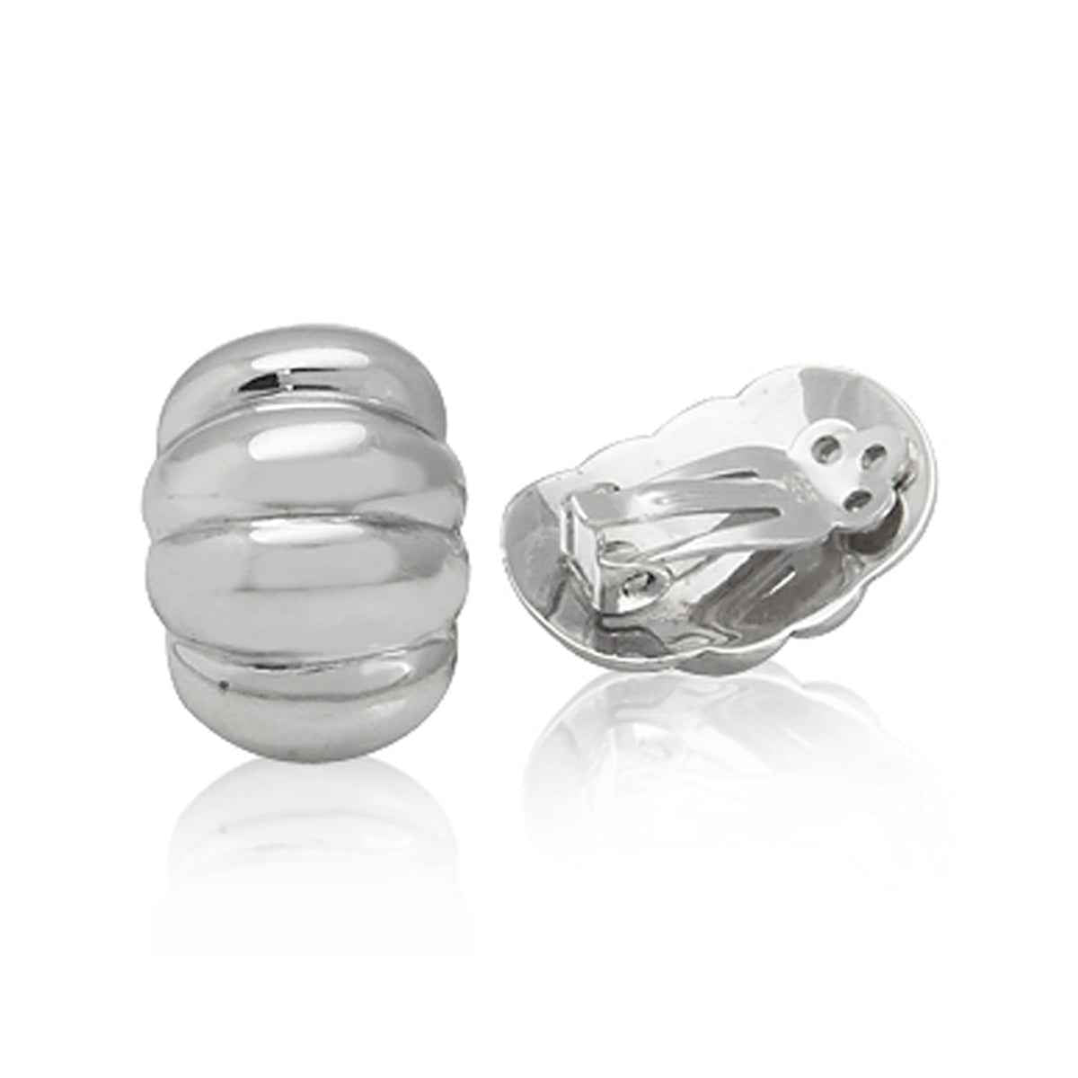 White Gold Plated 925 Sterling Silver Corrugated Oval Shape Clip on Earrings