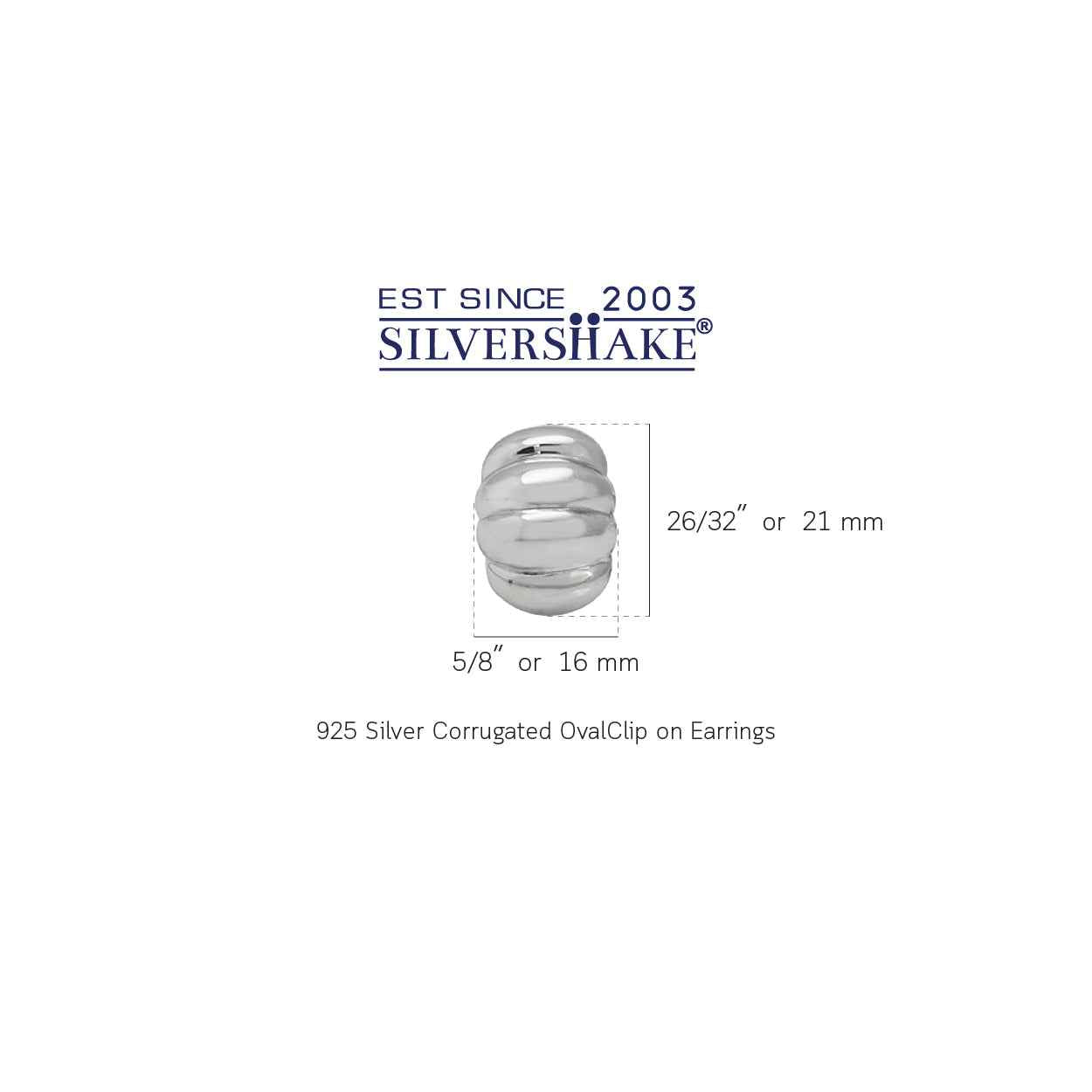 White Gold Plated 925 Sterling Silver Corrugated Oval Shape Clip on Earrings