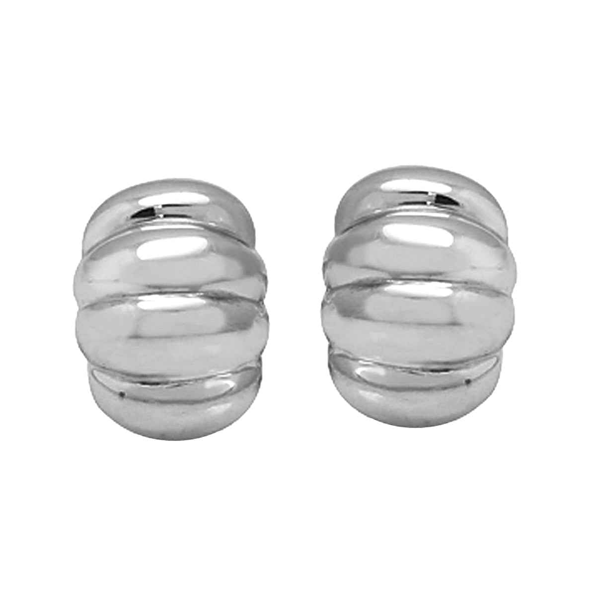 White Gold Plated 925 Sterling Silver Corrugated Oval Shape Clip on Earrings