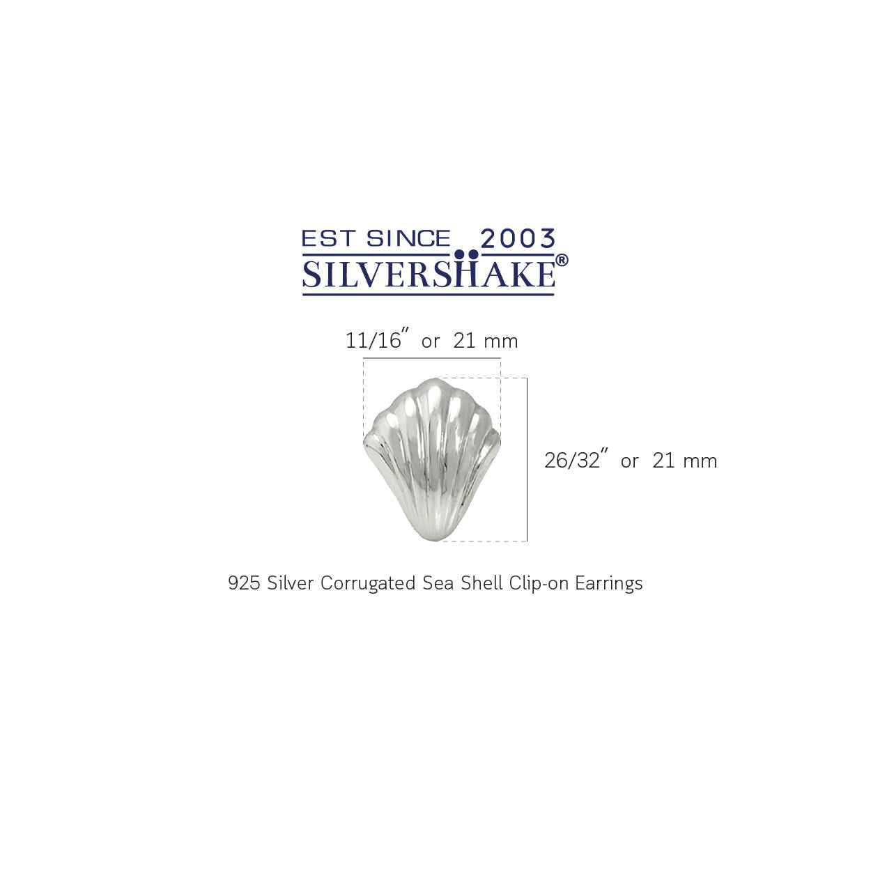White Gold Plated 925 Sterling Silver Corrugated Shell Shape Clip on Earrings