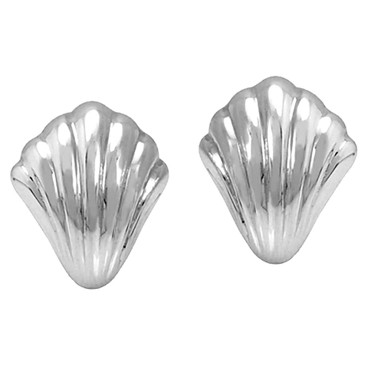 White Gold Plated 925 Sterling Silver Corrugated Shell Shape Clip on Earrings