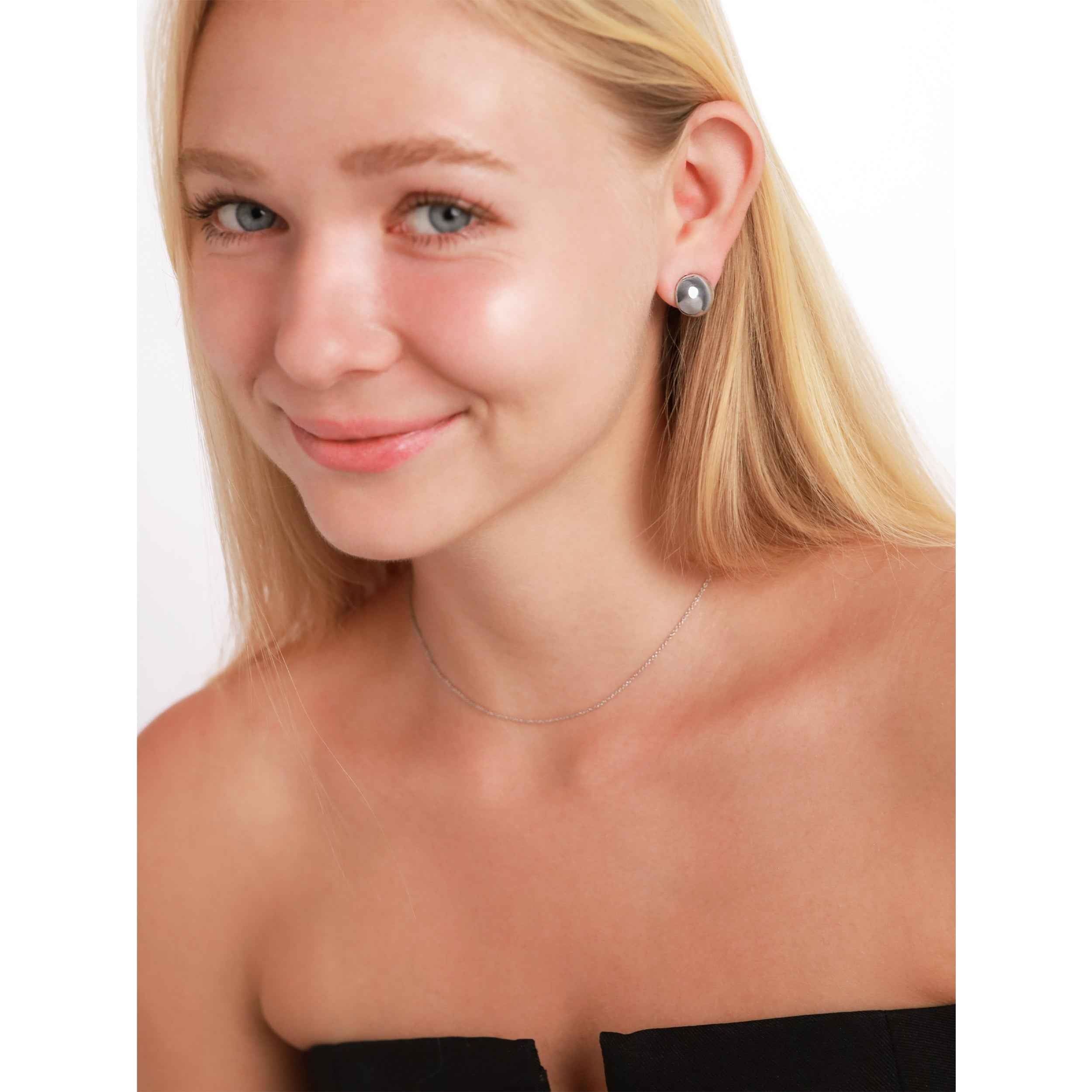 White Gold Plated 925 Sterling Silver 14mm Round Disc Shape Clip on Earrings