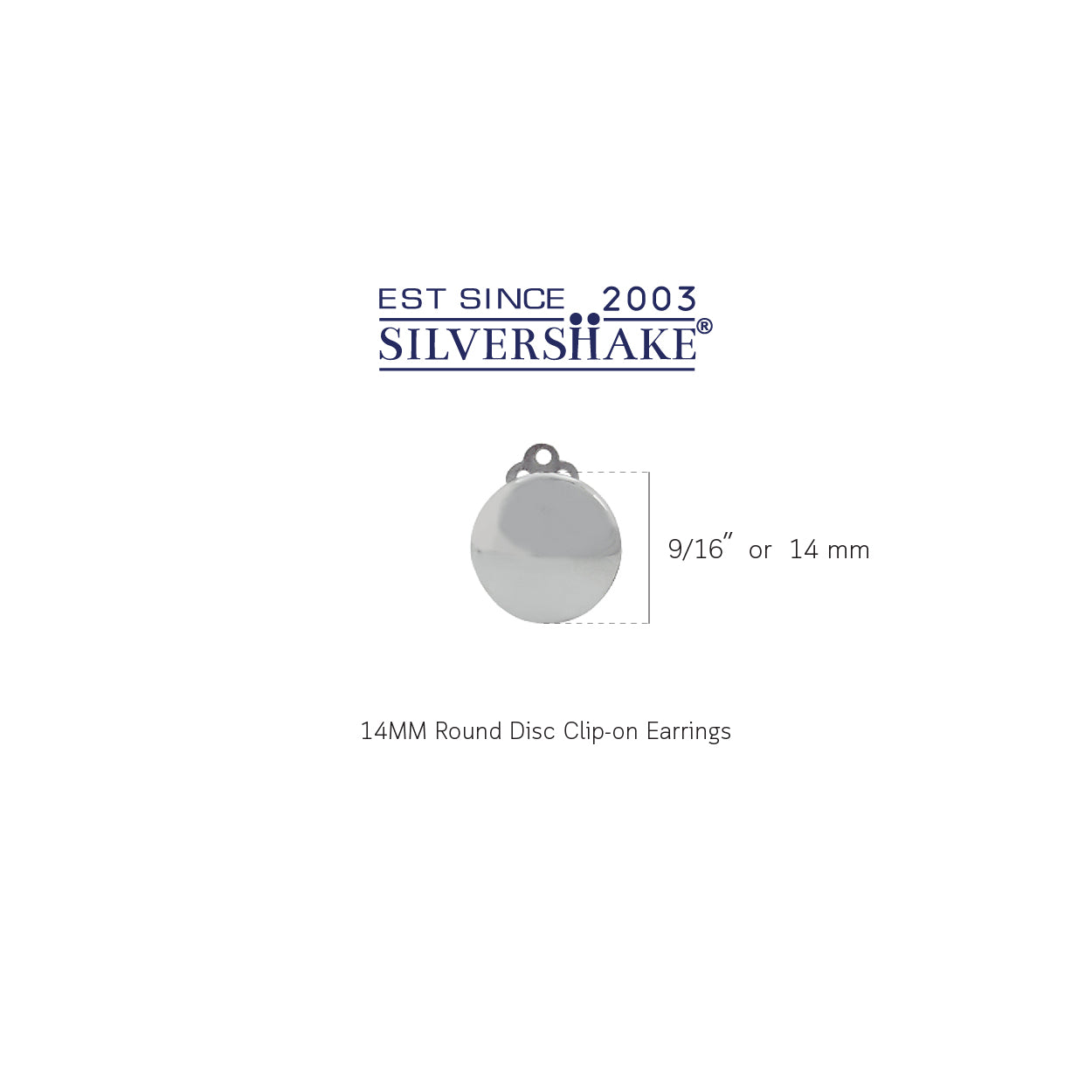 White Gold Plated 925 Sterling Silver 14mm Round Disc Shape Clip on Earrings