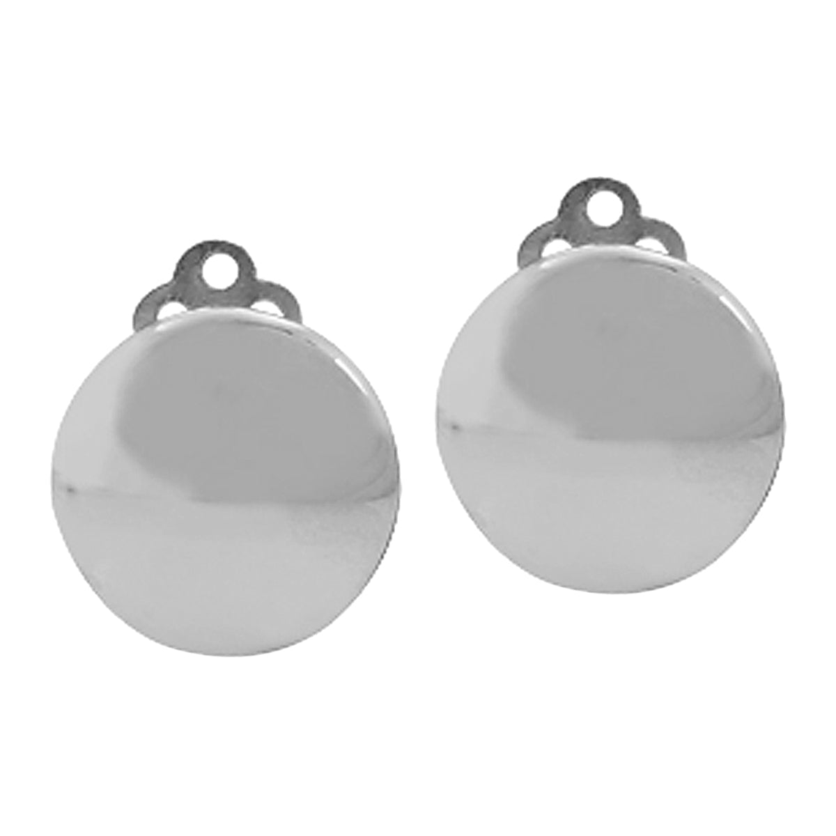 White Gold Plated 925 Sterling Silver 14mm Round Disc Shape Clip on Earrings