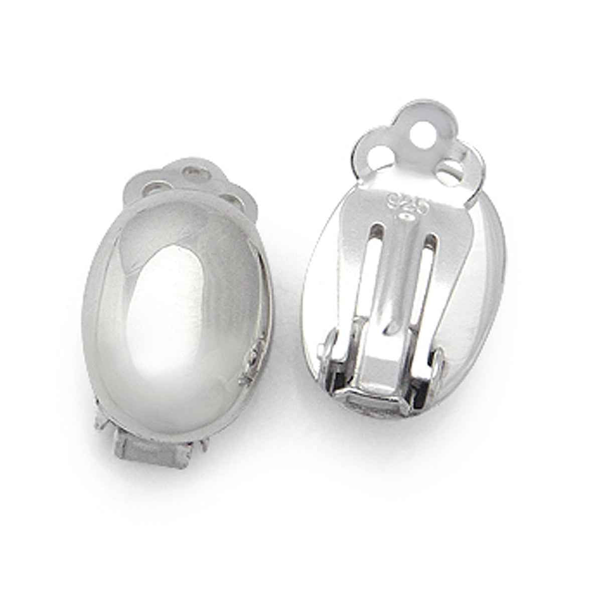 White Gold Plated 925 Sterling Silver Oval Shape Clip on Earrings