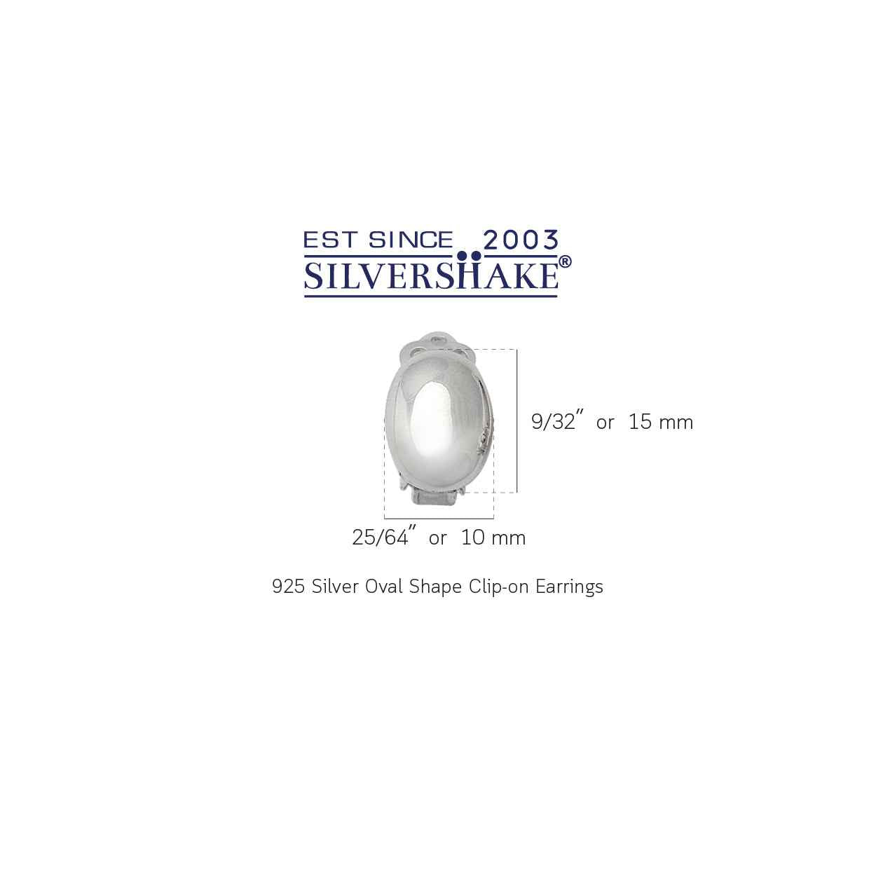 White Gold Plated 925 Sterling Silver Oval Shape Clip on Earrings