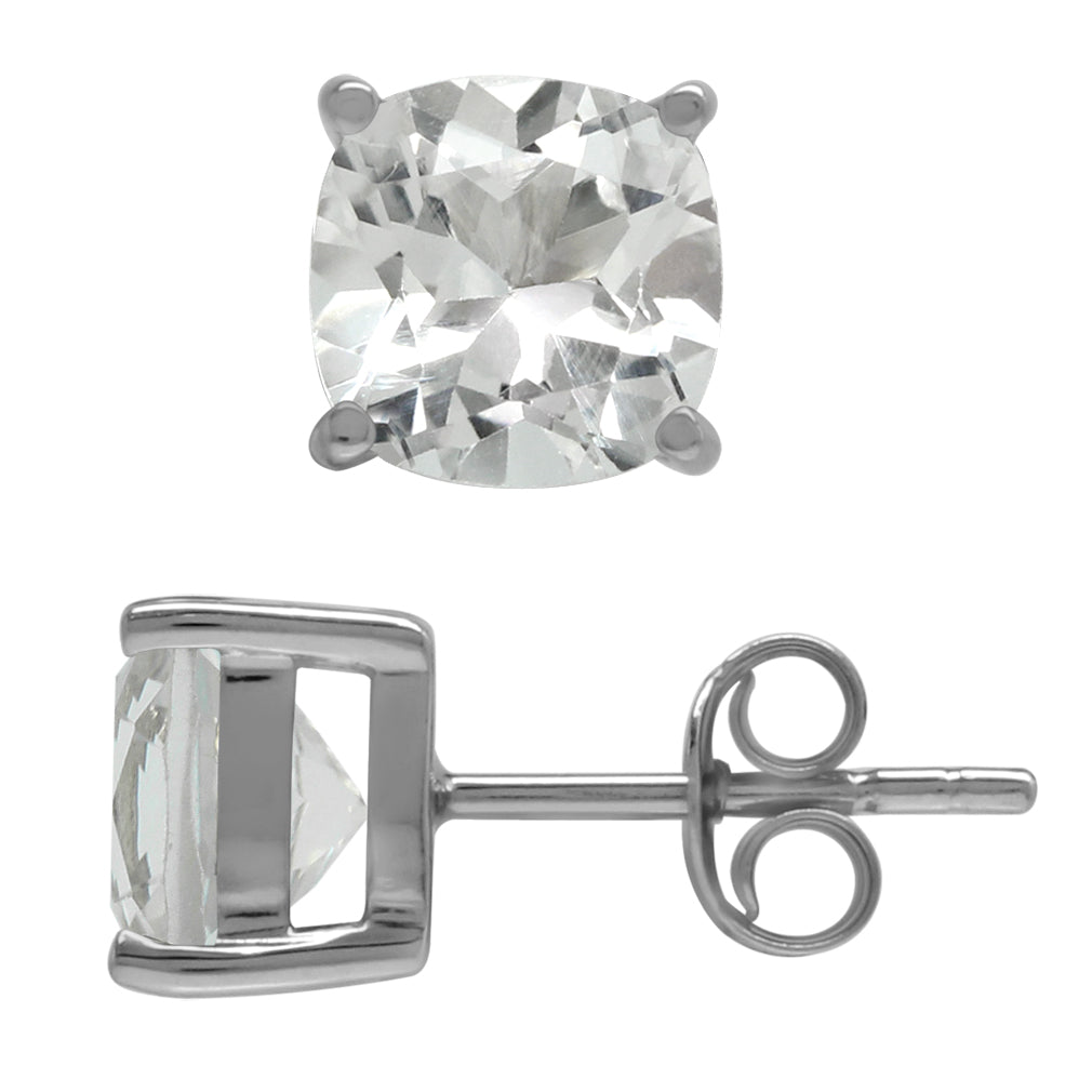 3.3ct. 7mm Genuine Cushion Shape White Topaz 925 Sterling Silver Stud Earrings - Silvershake-store
