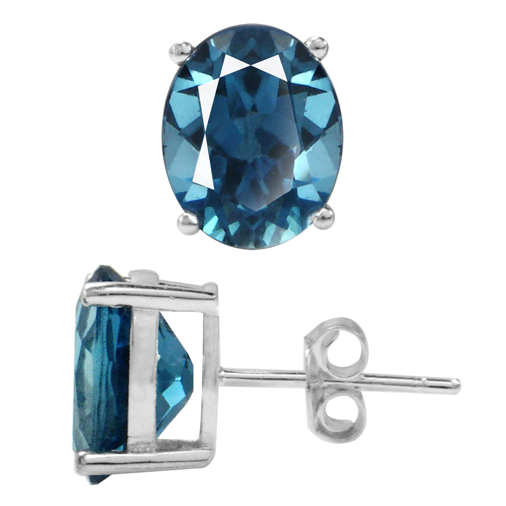 6.24ct. 10x8mm Genuine Oval Shape London Blue Topaz 925 Sterling Silver Stud Earrings - Silvershake-store