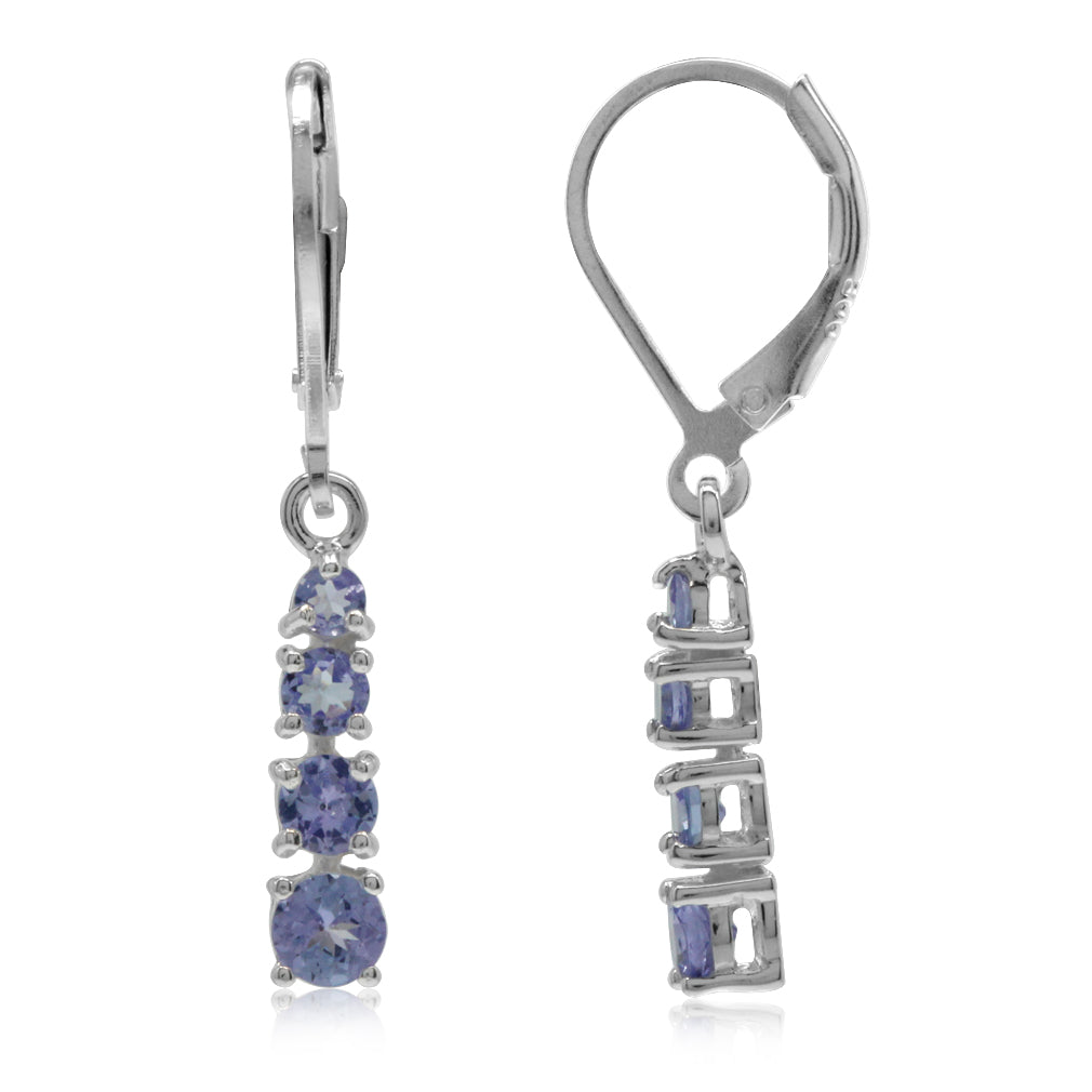 Graduated 1.14ct. Genuine Tanzanite 925 Sterling Silver Leverback Dangle Earrings Jewelry for Women - Silvershake-store